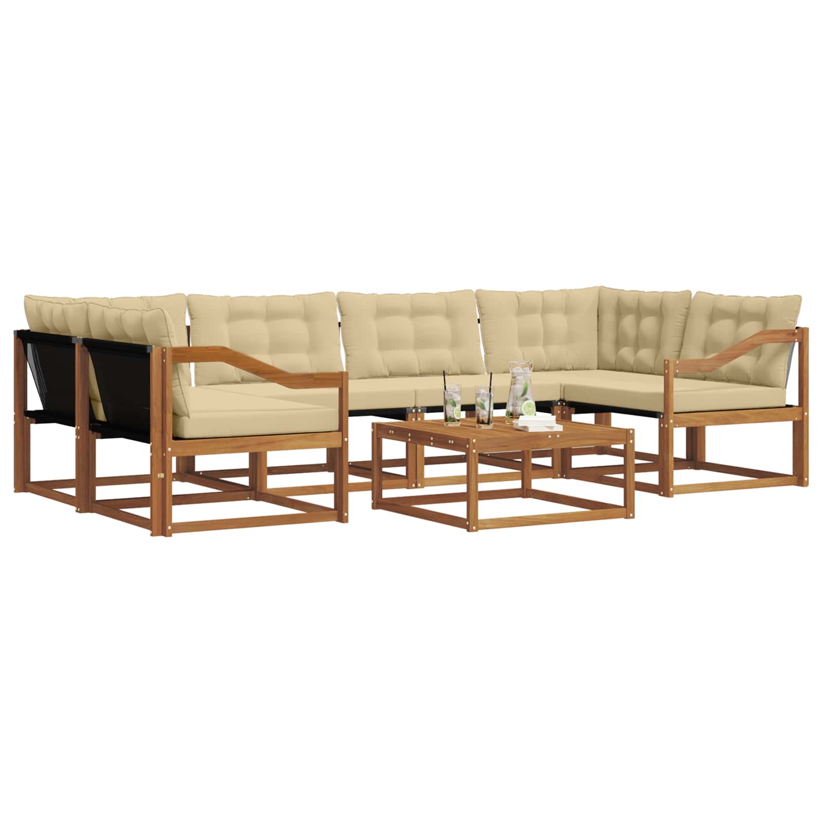 Set di divani da esterno con cuscino 7 pcs Naturale e Beige | homemem39