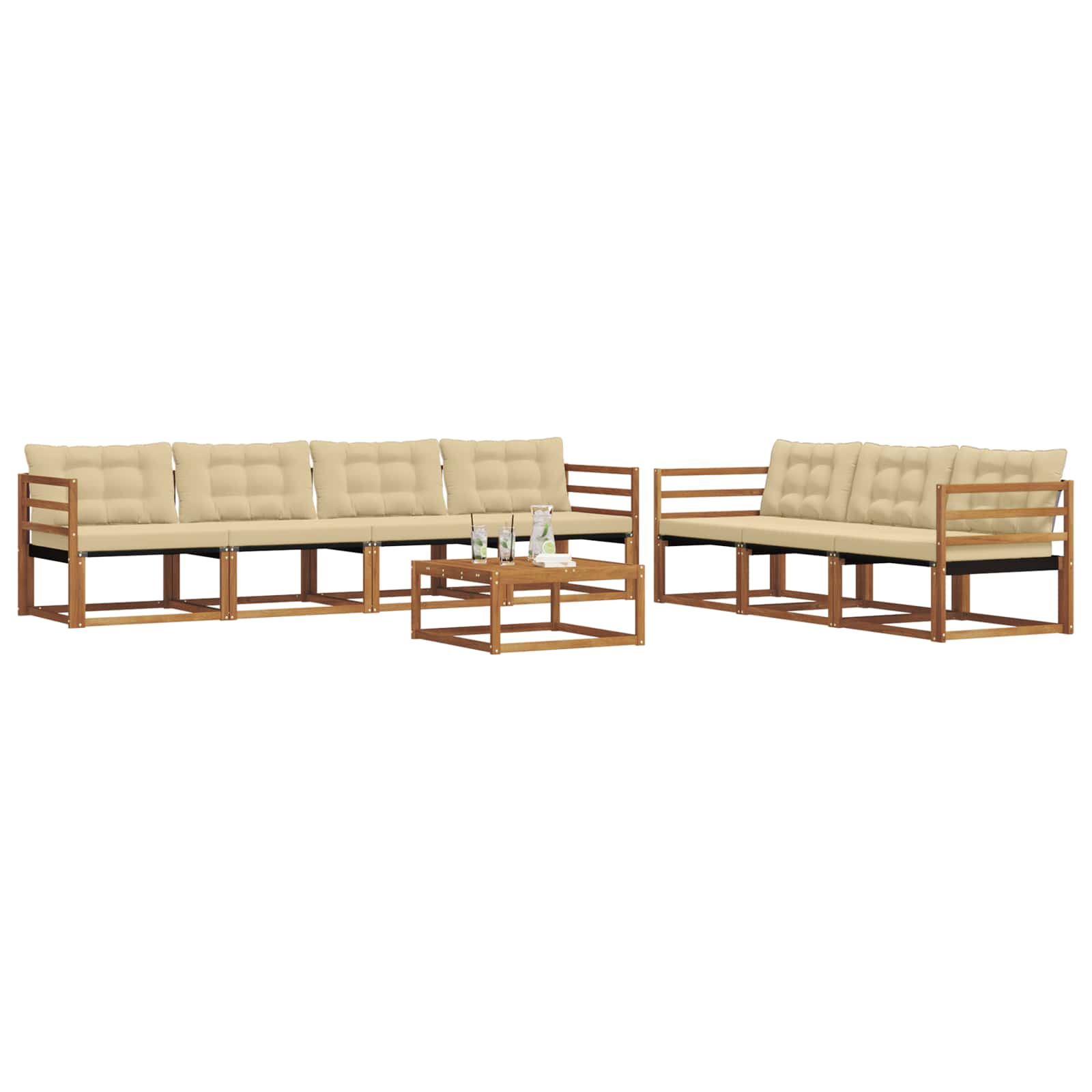 Set di divani da esterno con cuscino 8 pcs Naturale e Beige | homemem39