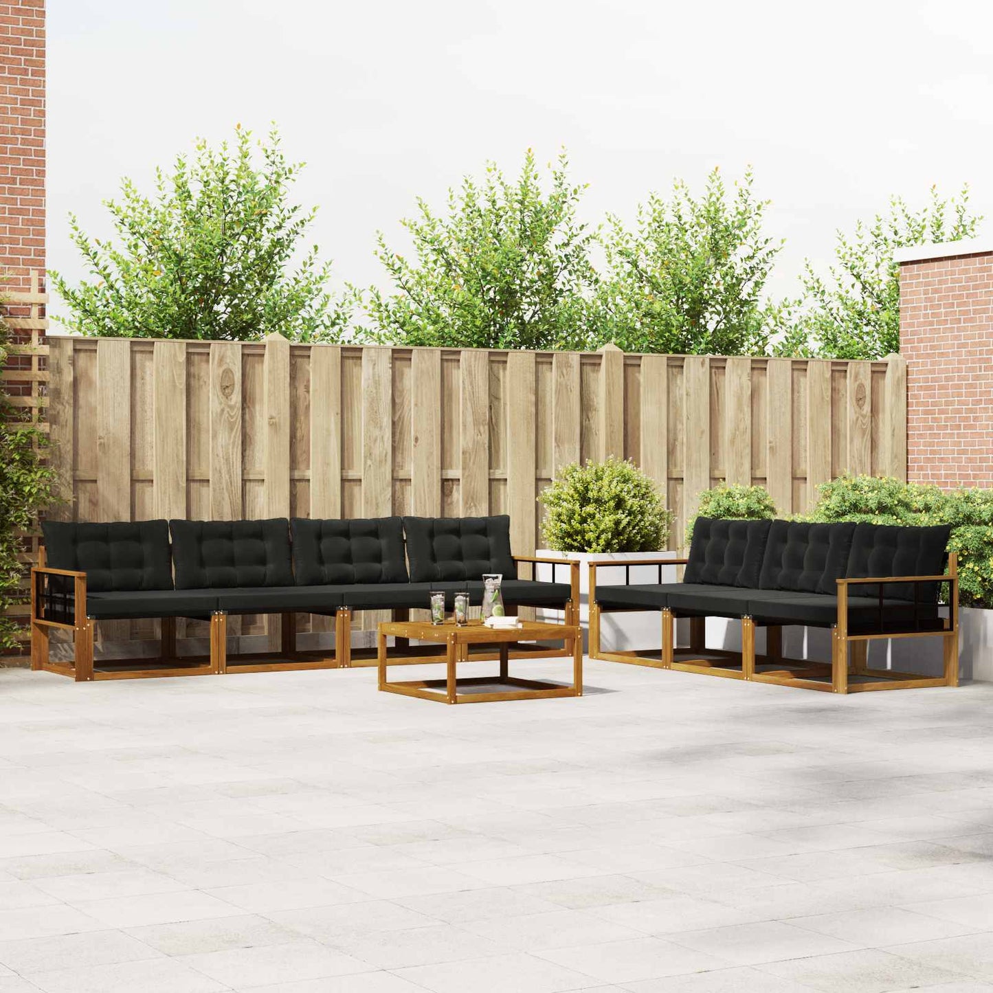 Set di divani da esterno con cuscino 8 pcs Naturale e Nero