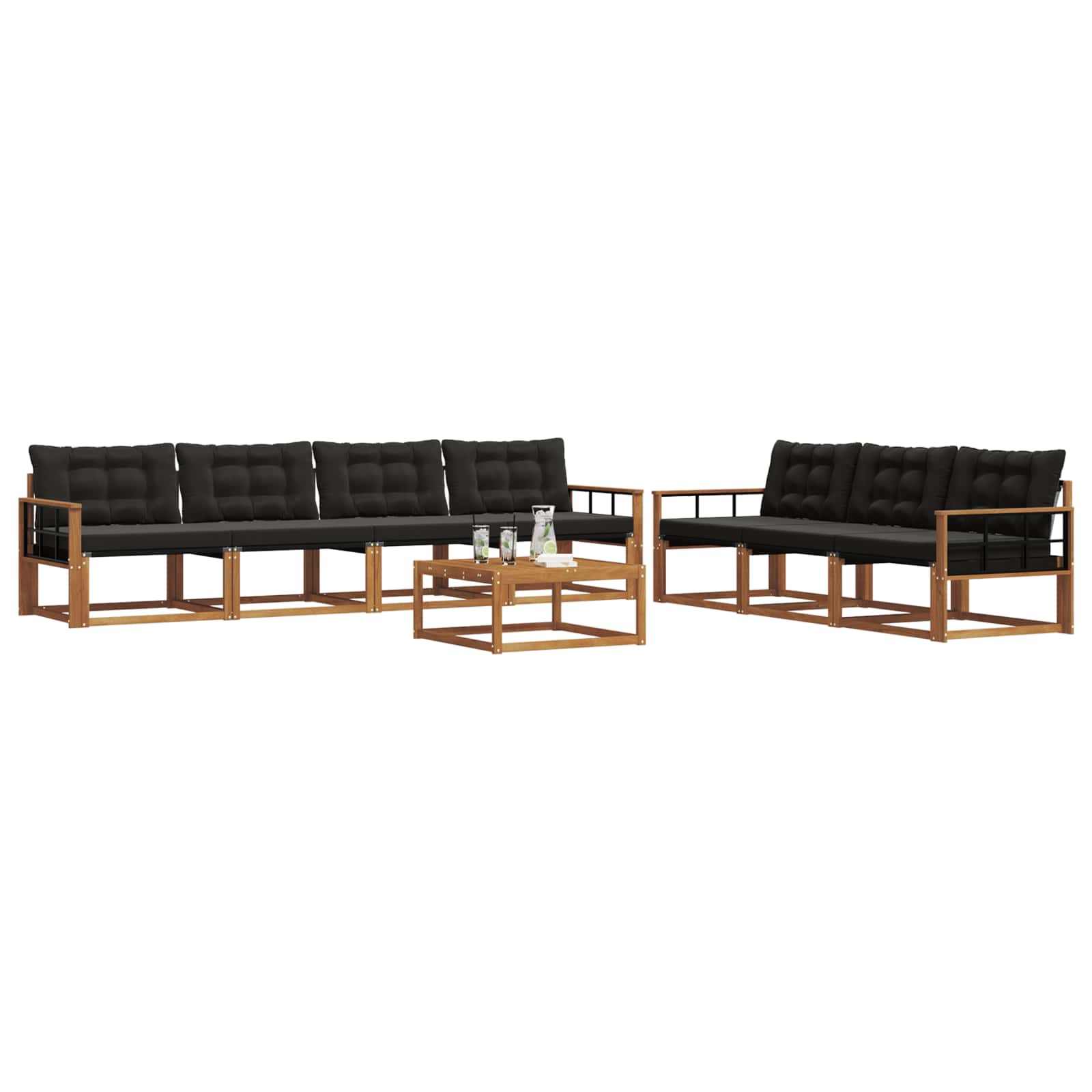 Set di divani da esterno con cuscino 8 pcs Naturale e Nero | homemem39