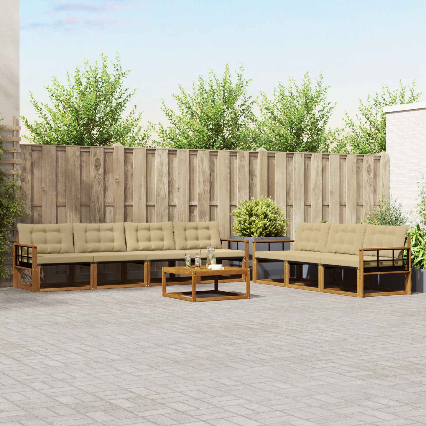 Set di divani da esterno con cuscino 8 pcs Naturale e Beige