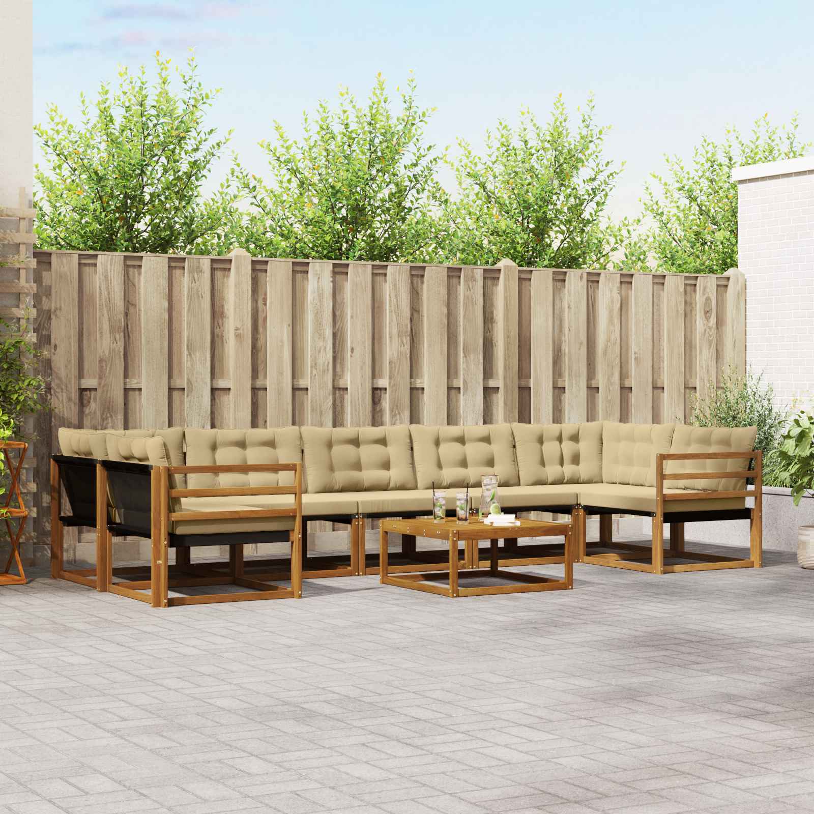 Set di divani da esterno con cuscino 8 pcs Naturale e Beige | homemem39