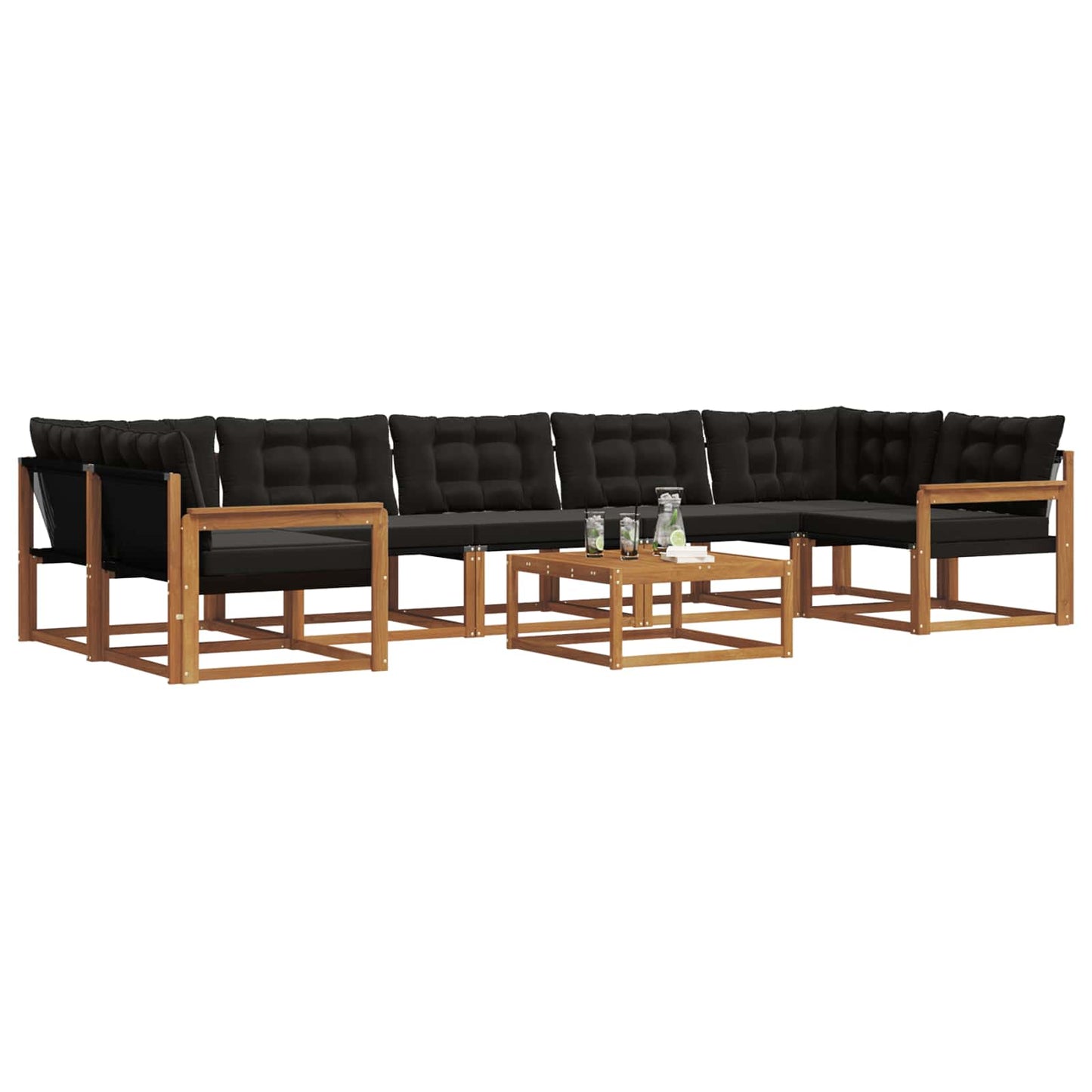 Set di divani da esterno con cuscino 8 pcs Naturale e Nero | homemem39