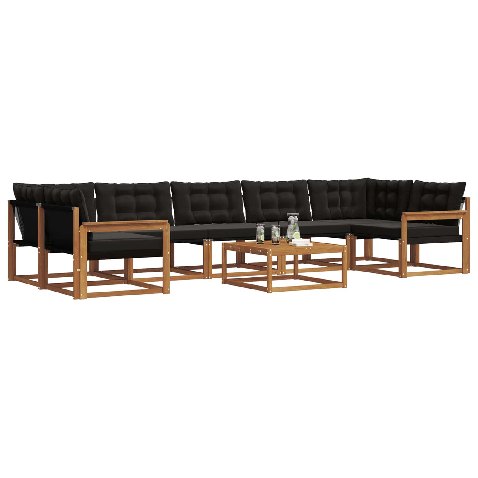 Set di divani da esterno con cuscino 8 pcs Naturale e Nero | homemem39
