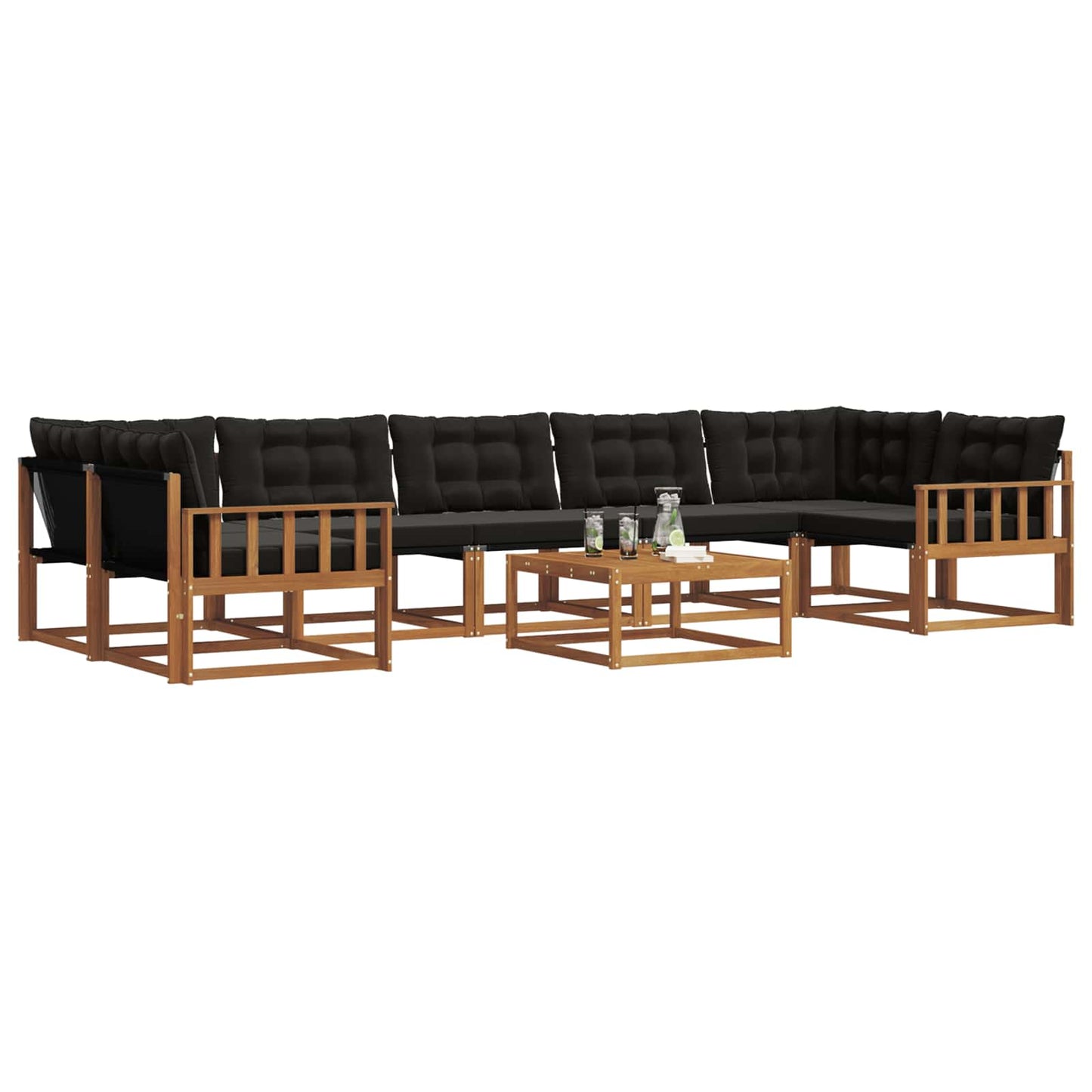 Set di divani da esterno con cuscino 8 pcs Naturale e Nero | homemem39