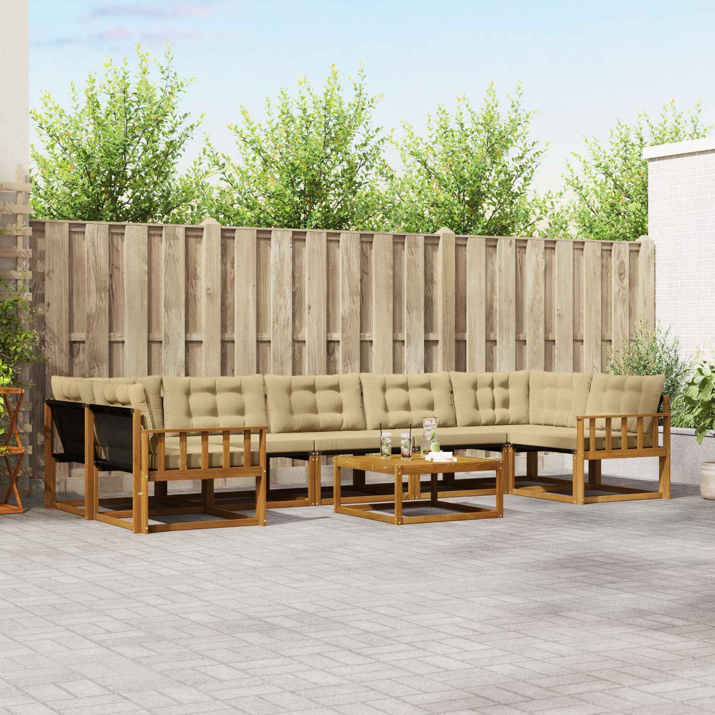 Set di divani da esterno con cuscino 8 pcs Naturale e Beige