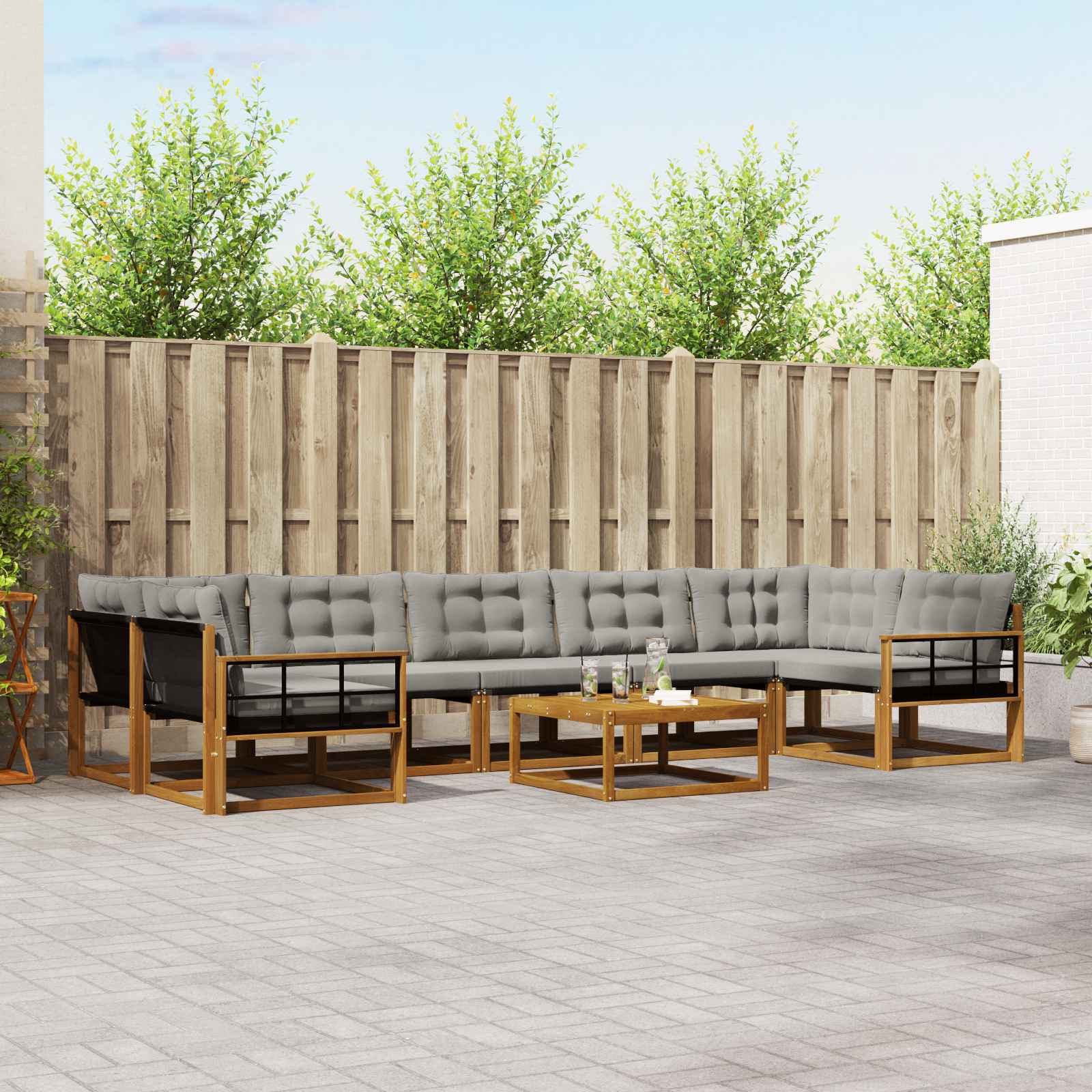 Set di divani da esterno 8 pcs Grigio Naturale e Chiaro | homemem39