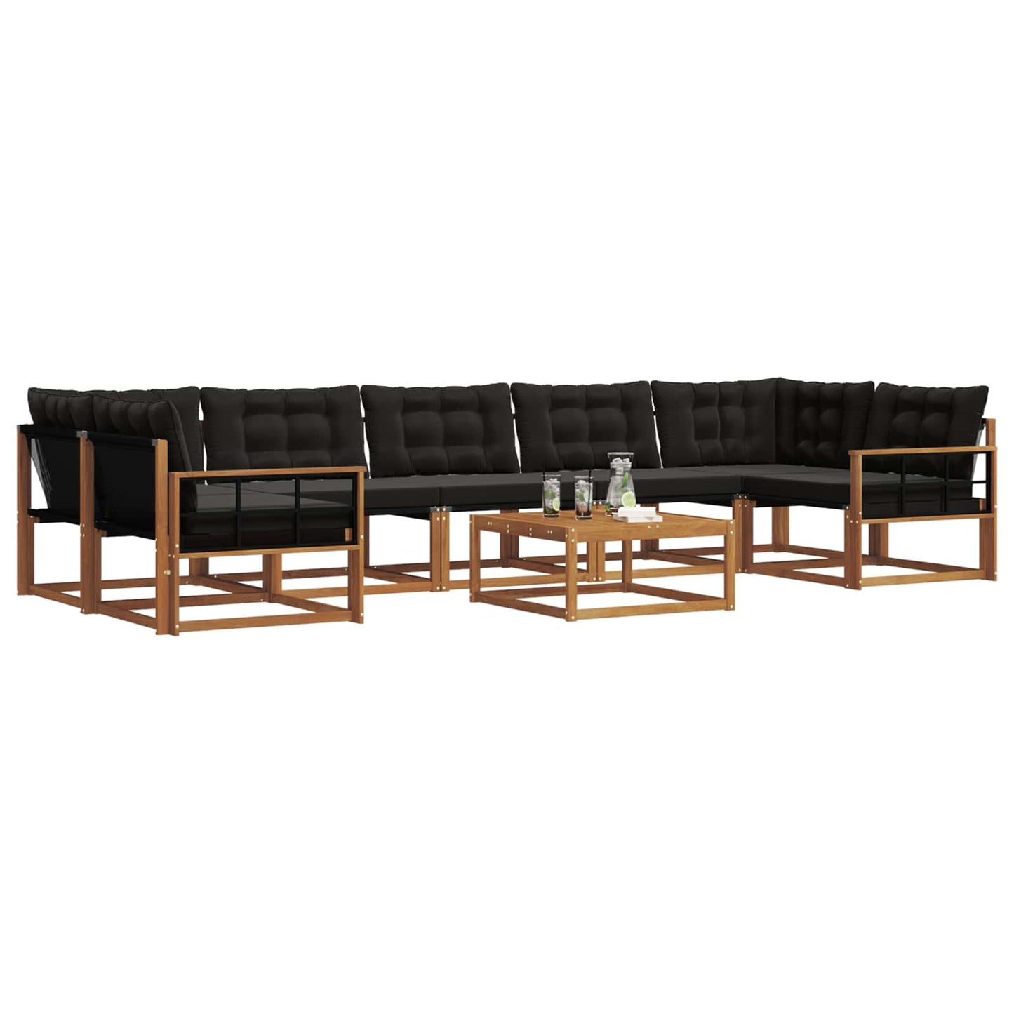 Set di divani da esterno con cuscino 8 pcs Naturale e Nero | homemem39