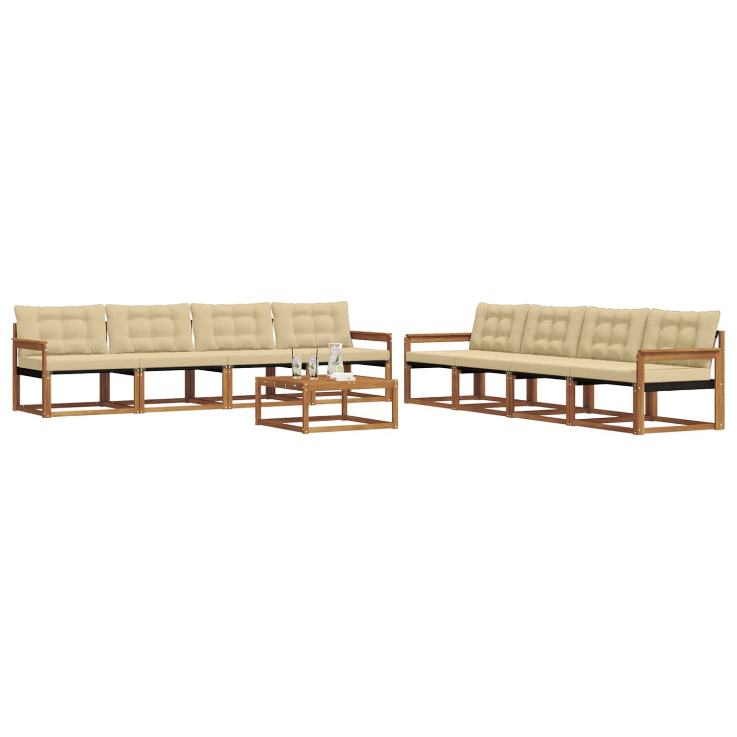 Set di divani da esterno con cuscino 9 pcs Naturale e Beige | homemem39