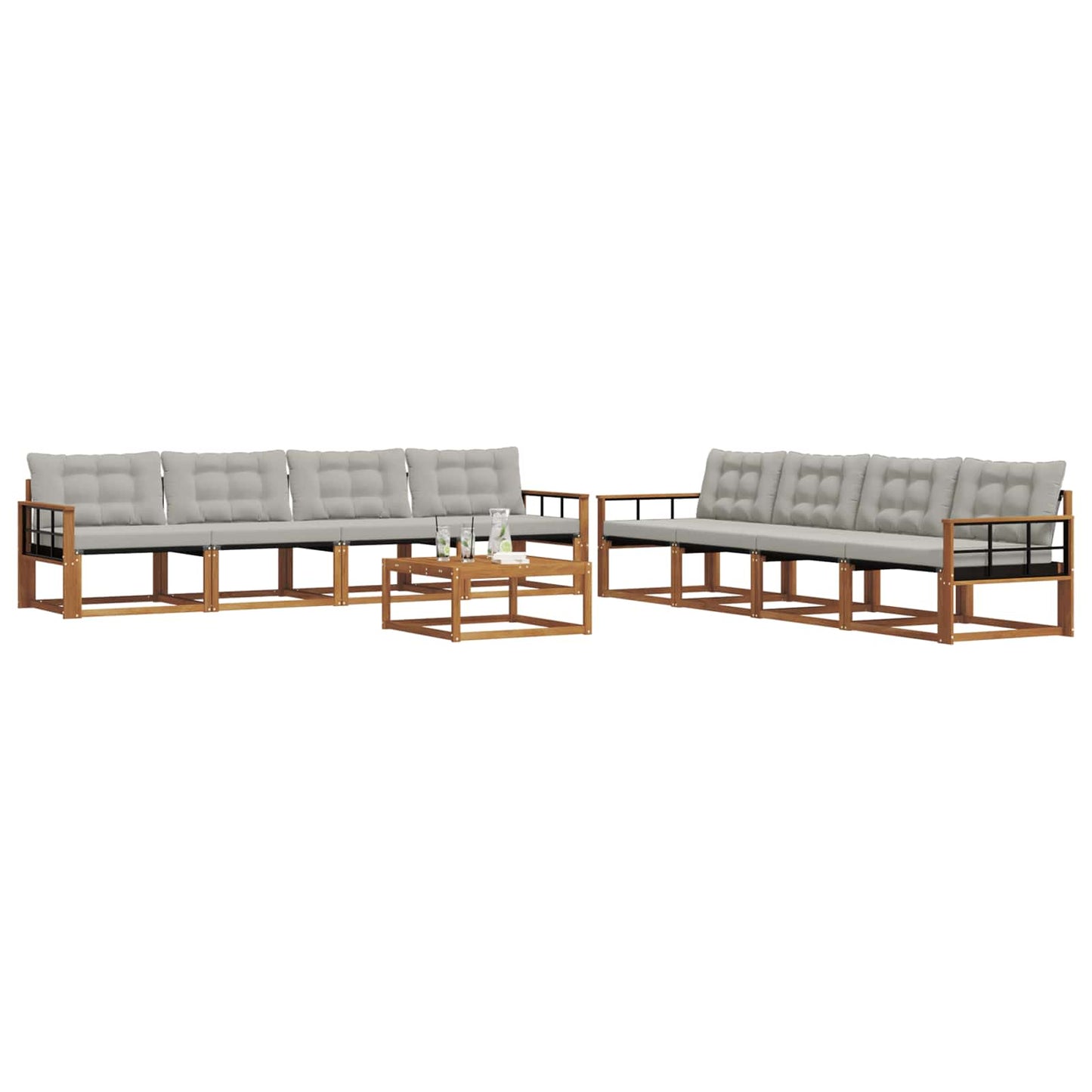 Set di divani da esterno 9 pcs Grigio Naturale e Chiaro