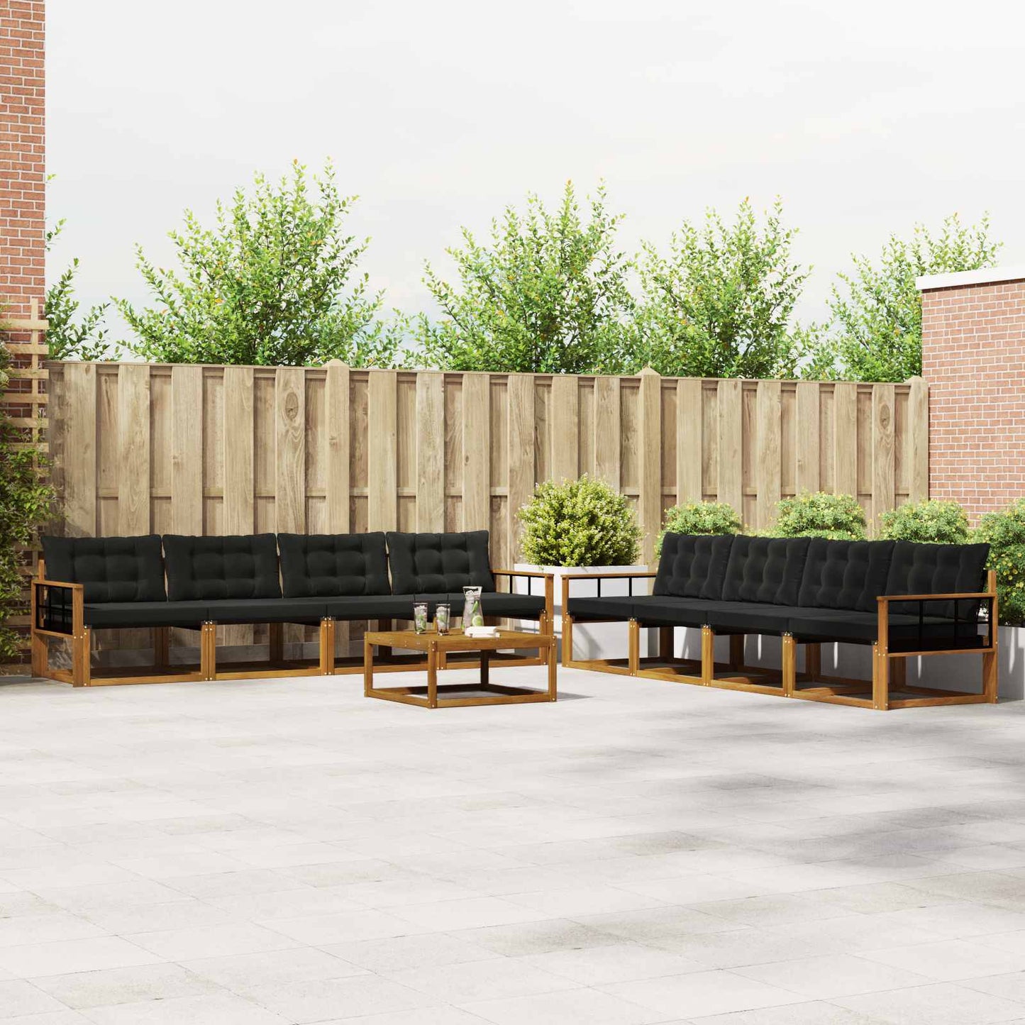 Set di divani da esterno con cuscino 9 pcs Naturale e Nero