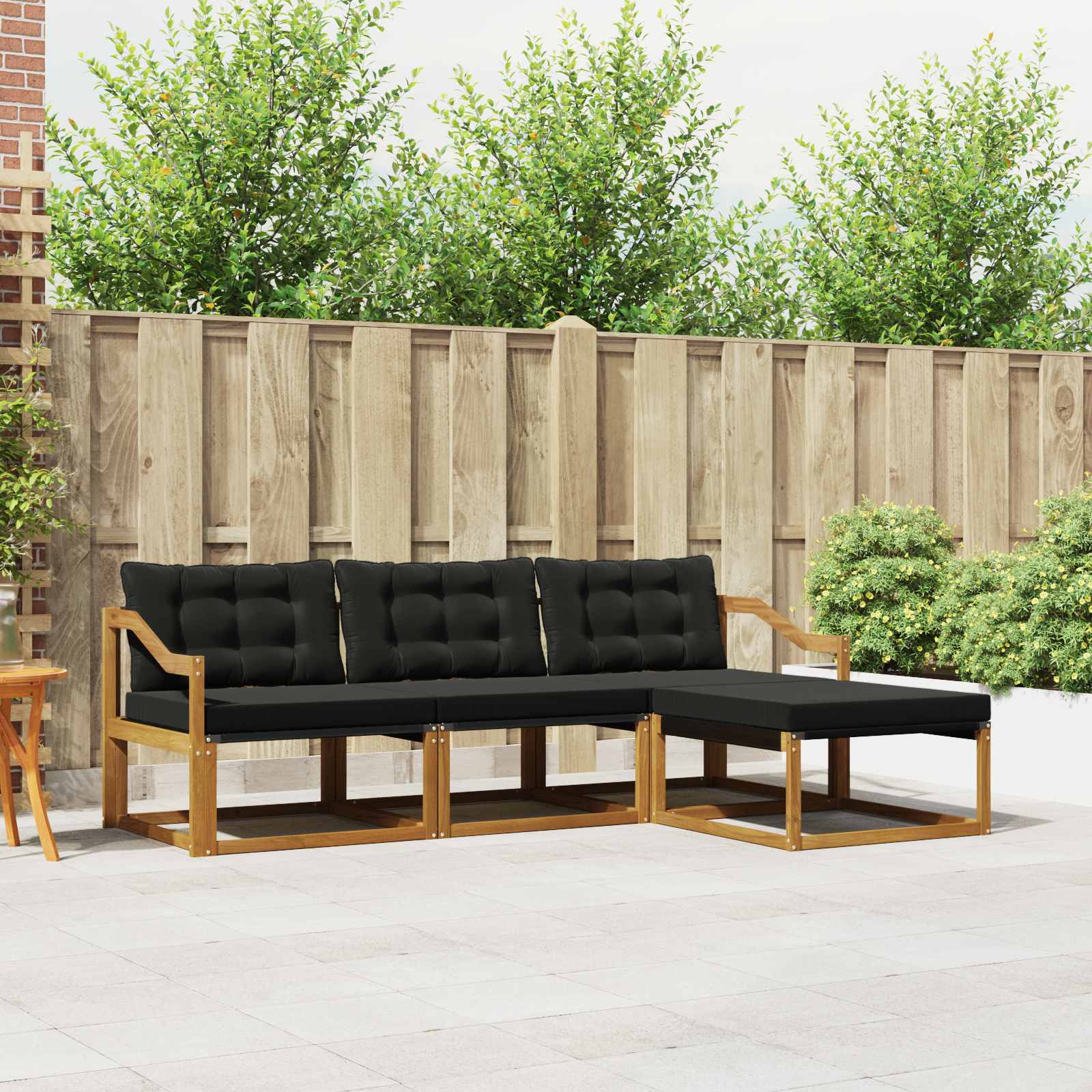 Set di divani da esterno con cuscino 4 pcs Naturale e Nero | homemem39