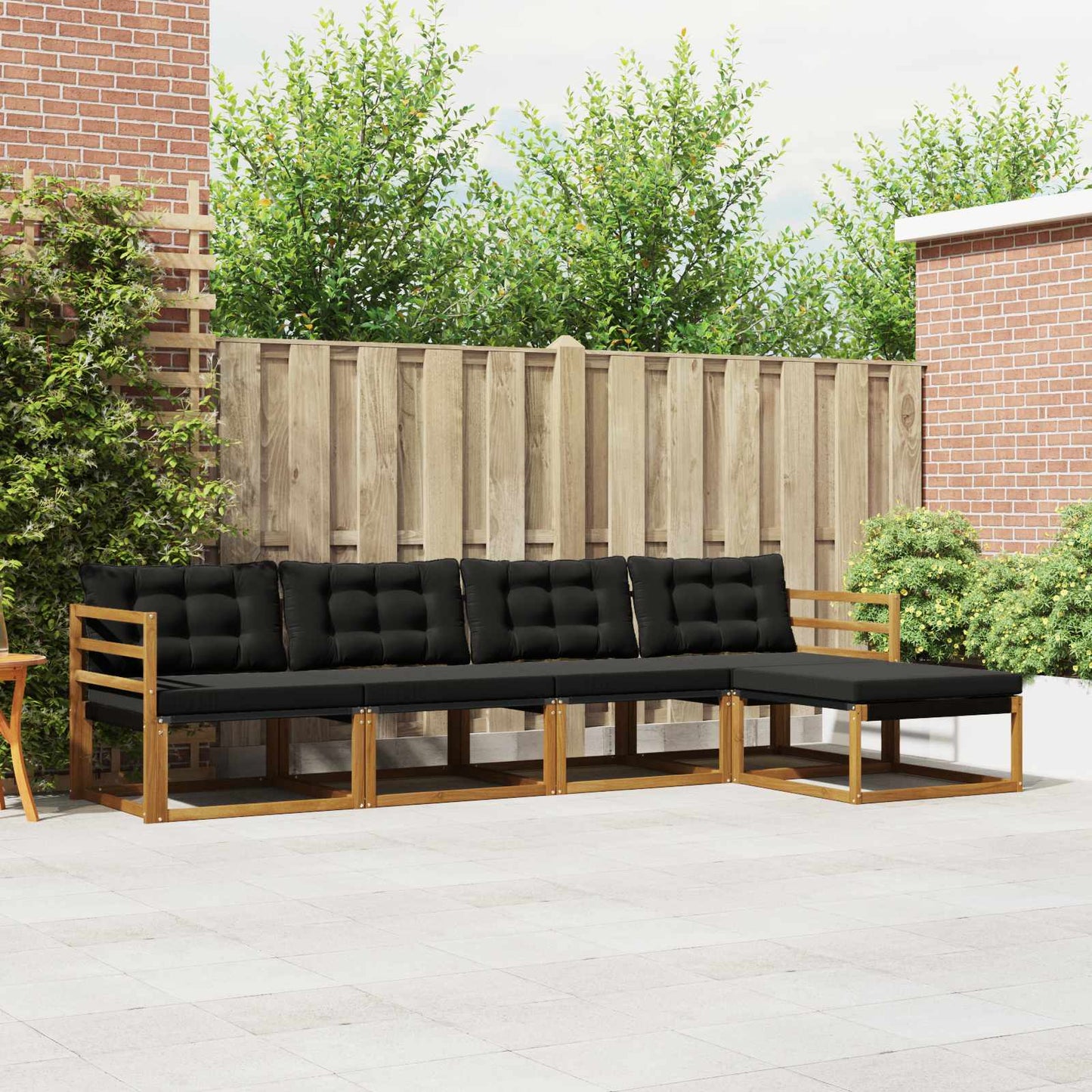 Set di divani da esterno con cuscino 5 pcs Naturale e Nero