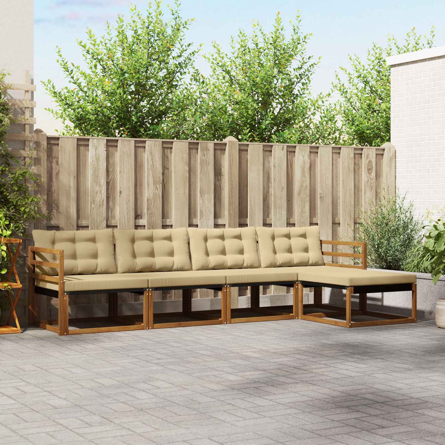 Set di divani da esterno con cuscino 5 pcs Naturale e Beige