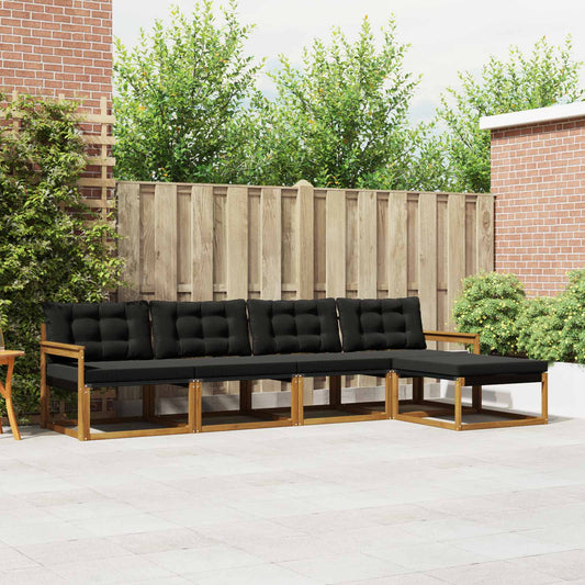 Set di divani da esterno con cuscino 5 pcs Naturale e Nero | homemem39