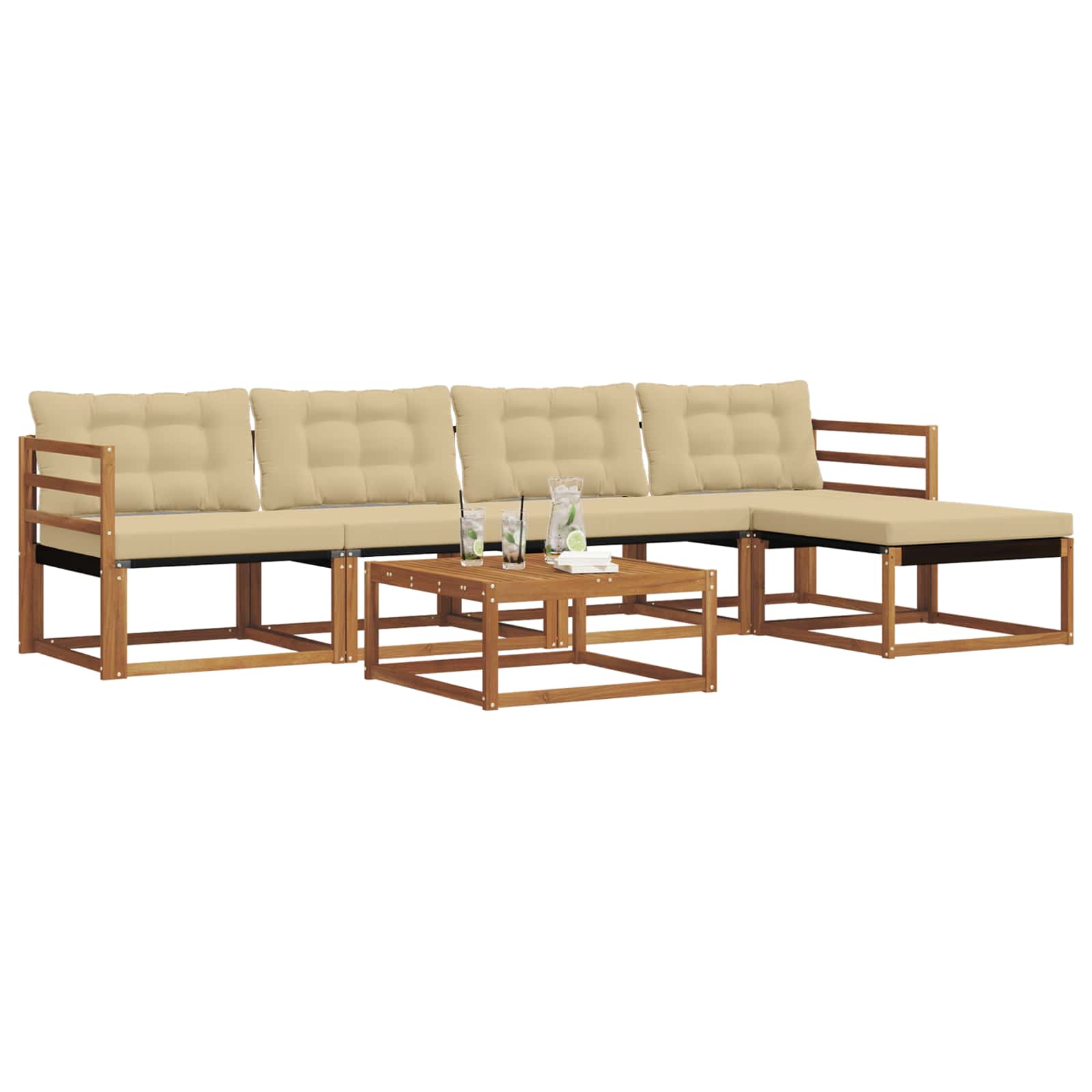Set di divani da esterno con cuscino 6 pcs Naturale e Beige | homemem39
