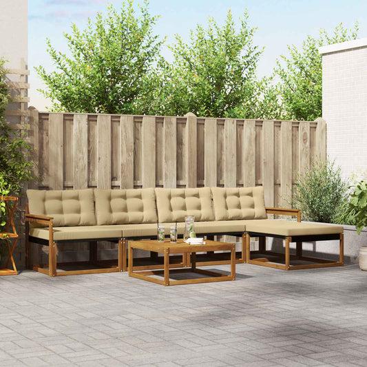 Set di divani da esterno con cuscino 6 pcs Naturale e Beige | homemem39