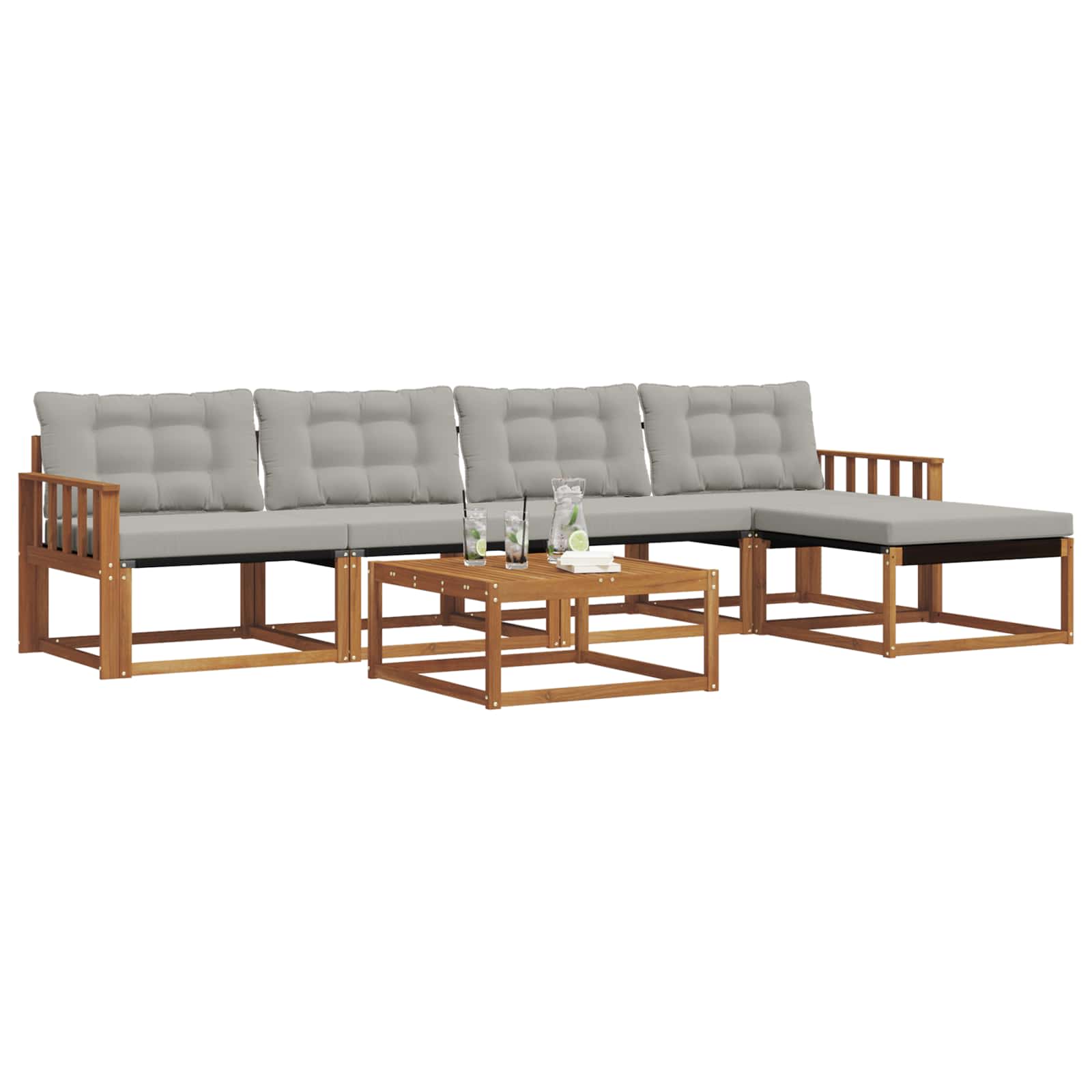 Set di divani da esterno 6 pcs Grigio Naturale e Chiaro | homemem39