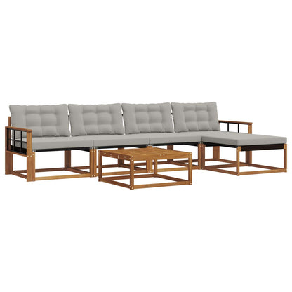 Set di divani da esterno 6 pcs Grigio Naturale e Chiaro
