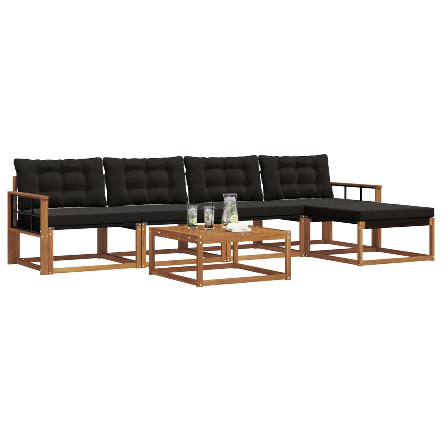 Set di divani da esterno con cuscino 6 pcs Naturale e Nero
