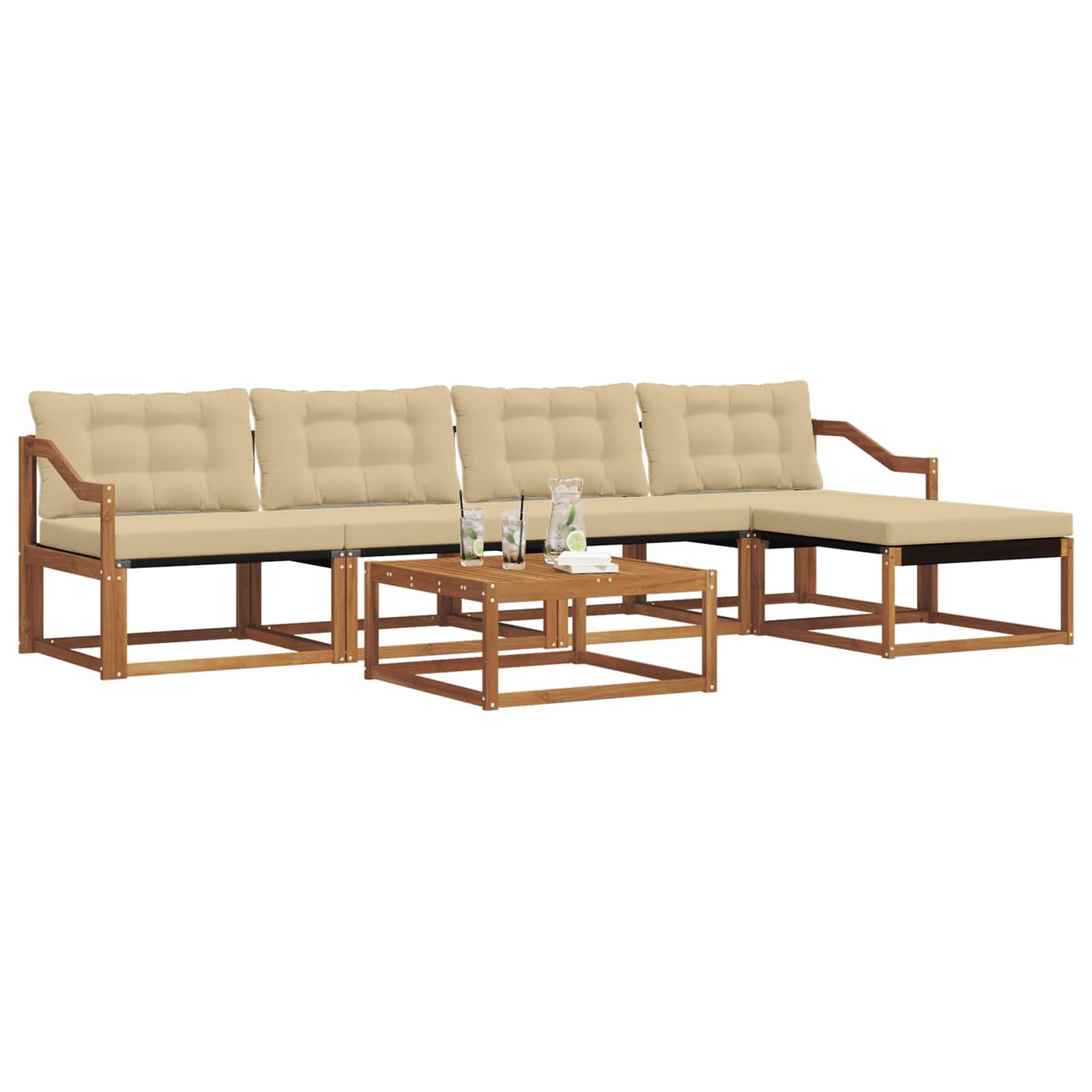 Set di divani da esterno con cuscino 6 pcs Naturale e Beige | homemem39
