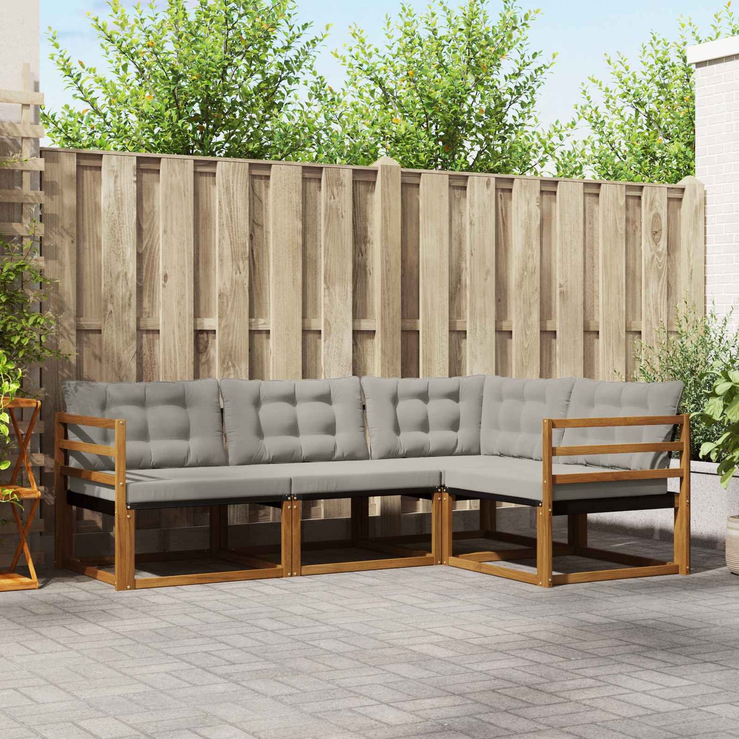 Set di divani da esterno 4 pcs Grigio Naturale e Chiaro