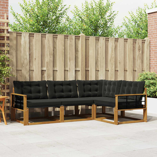 Set di divani da esterno con cuscino 4 pcs Naturale e Nero