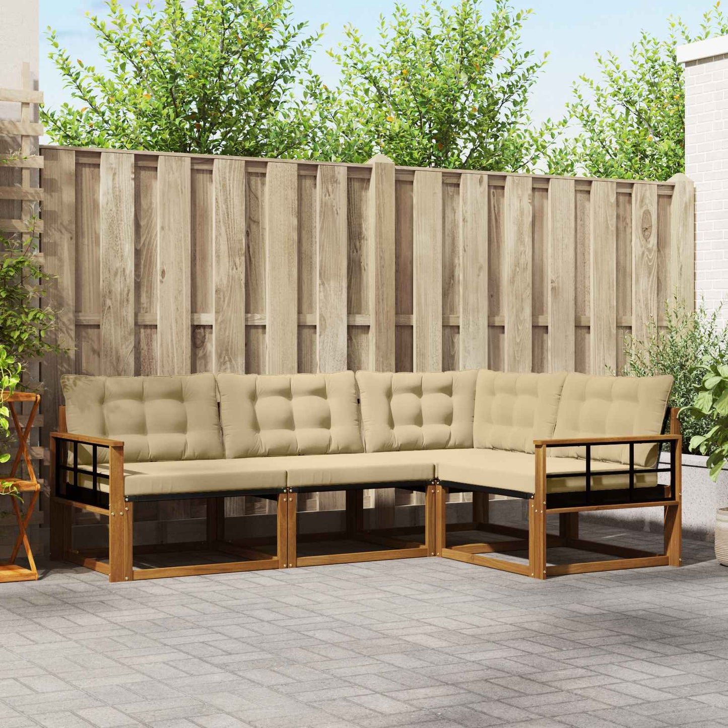 Set di divani da esterno con cuscino 4 pcs Naturale e Beige | homemem39