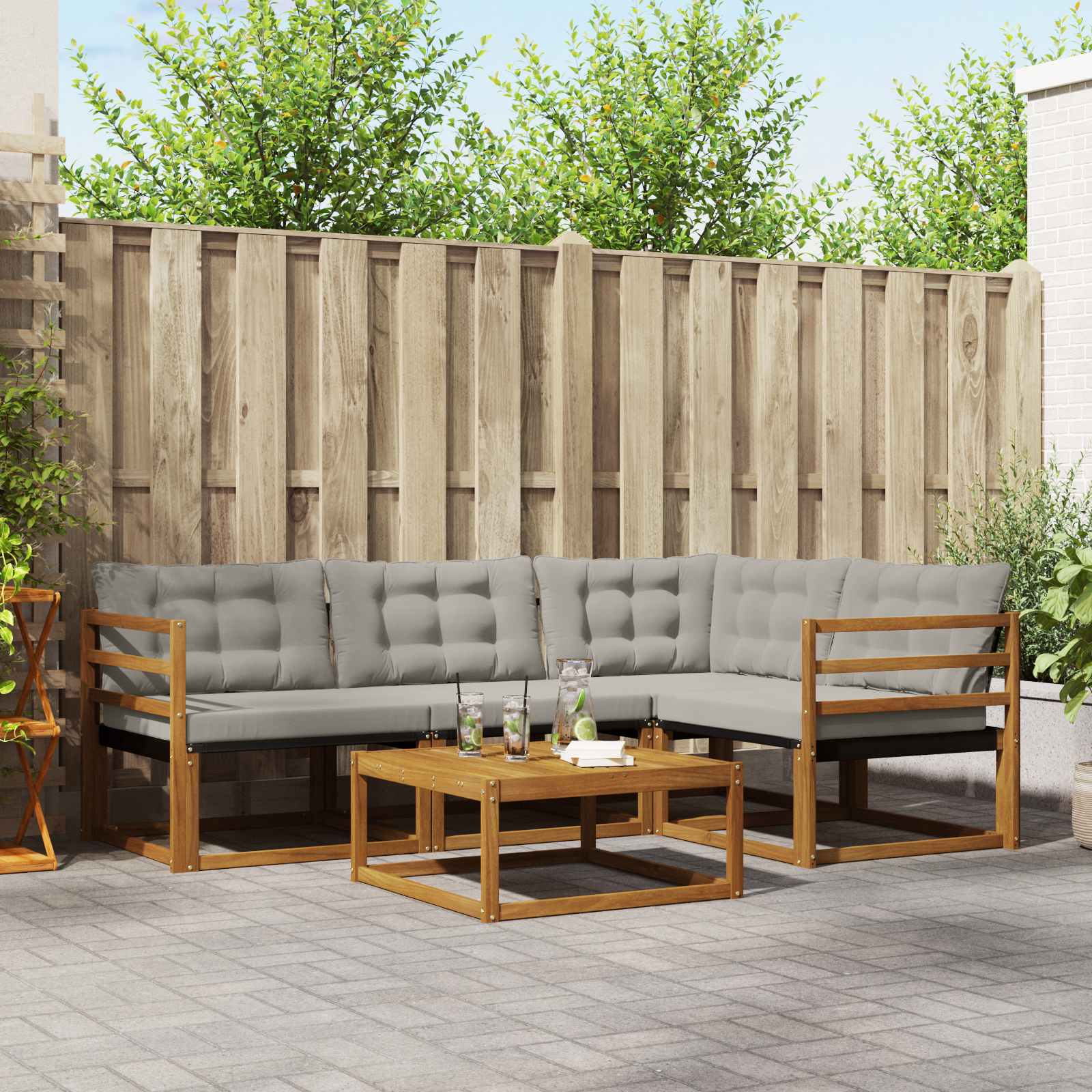 Set di divani da esterno 5 pcs Grigio Naturale e Chiaro | homemem39