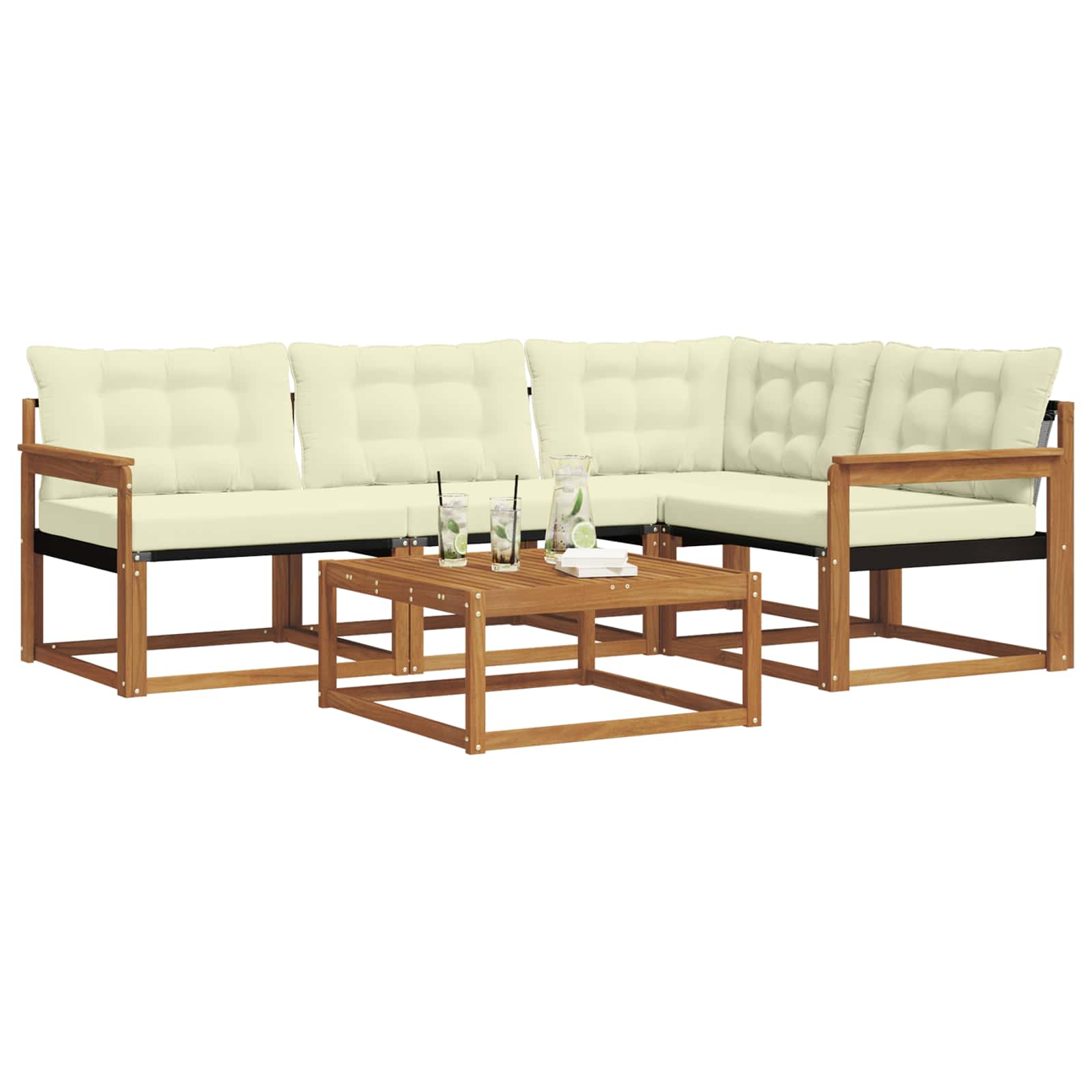 Set di divani da esterno con cuscino 5 pcs Naturale e Crema | homemem39