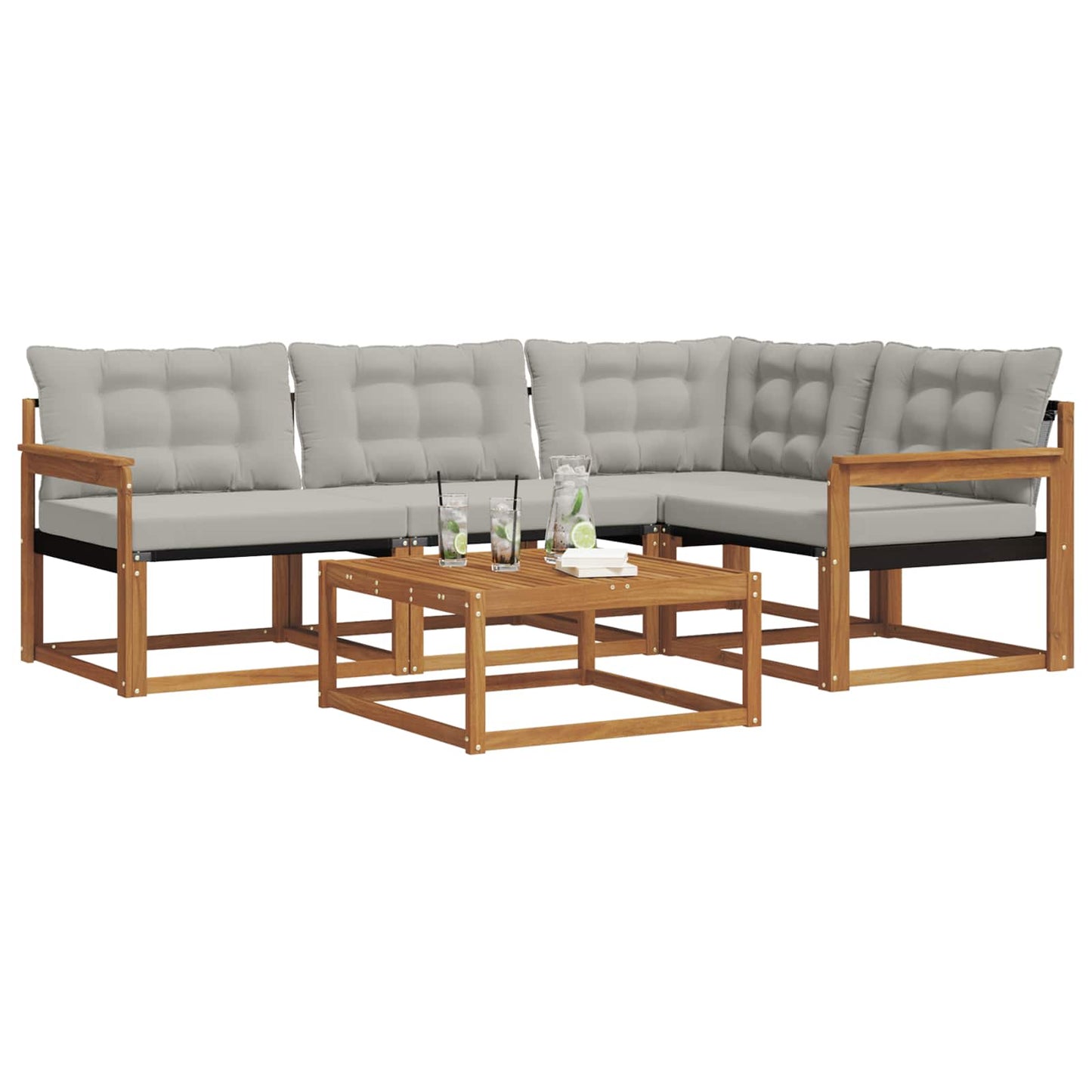 Set di divani da esterno 5 pcs Grigio Naturale e Chiaro