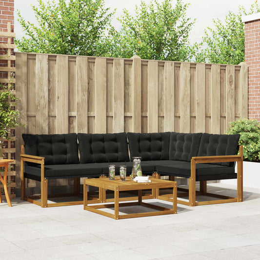 Set di divani da esterno con cuscino 5 pcs Naturale e Nero