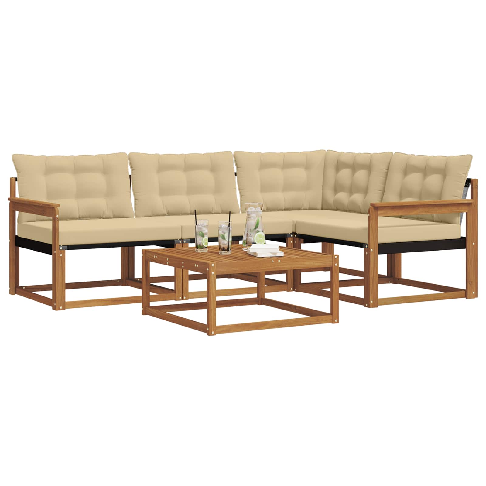 Set di divani da esterno con cuscino 5 pcs Naturale e Beige | homemem39