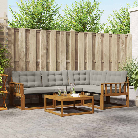Set di divani da esterno 5 pcs Grigio Naturale e Chiaro