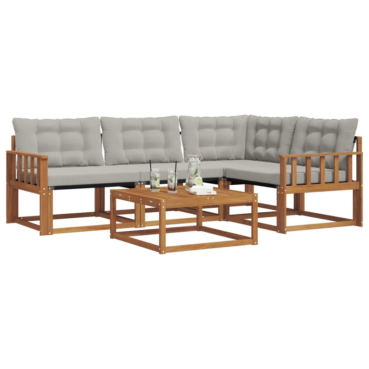 Set di divani da esterno 5 pcs Grigio Naturale e Chiaro