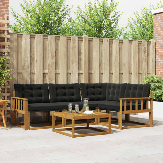 Set di divani da esterno con cuscino 5 pcs Naturale e Nero