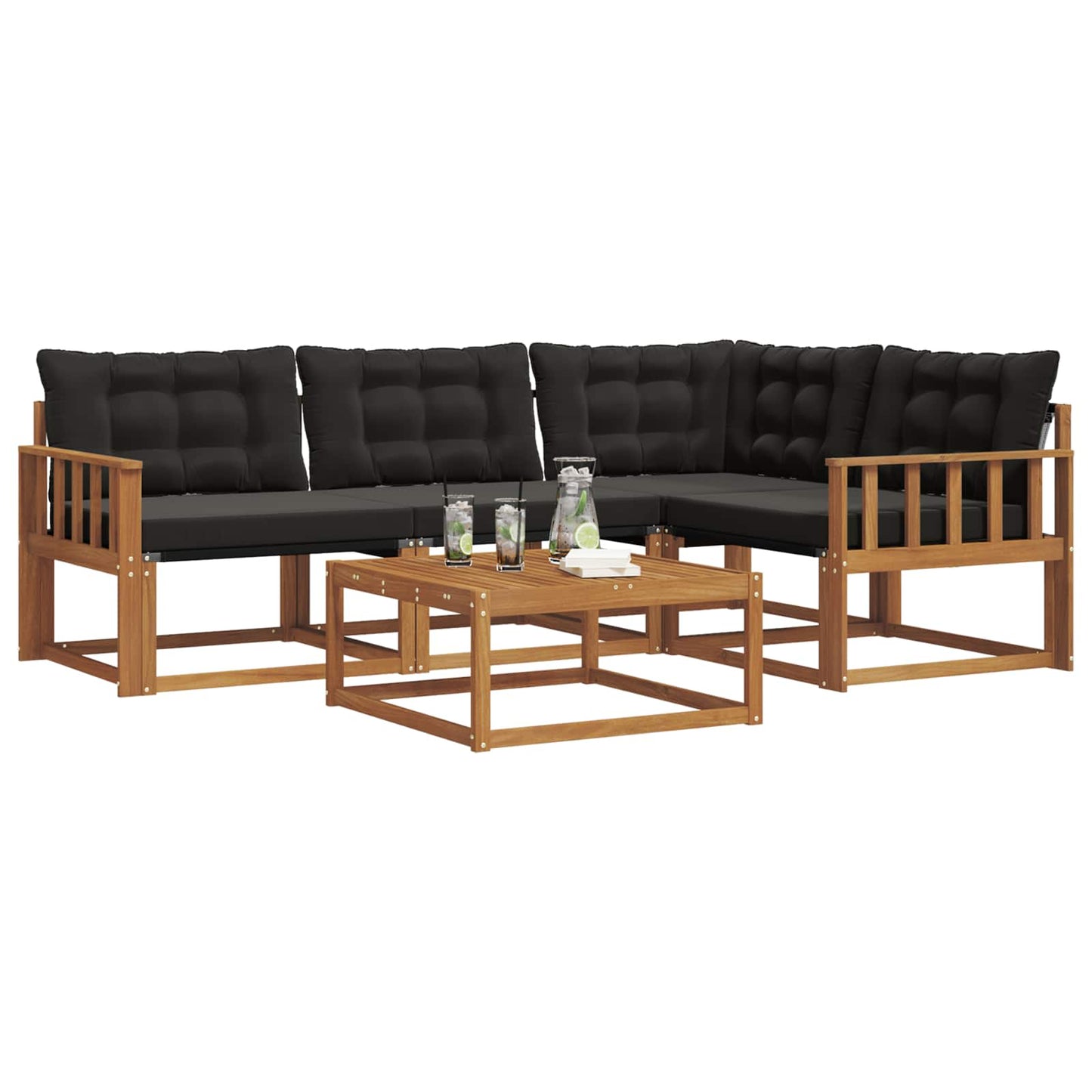 Set di divani da esterno con cuscino 5 pcs Naturale e Nero | homemem39