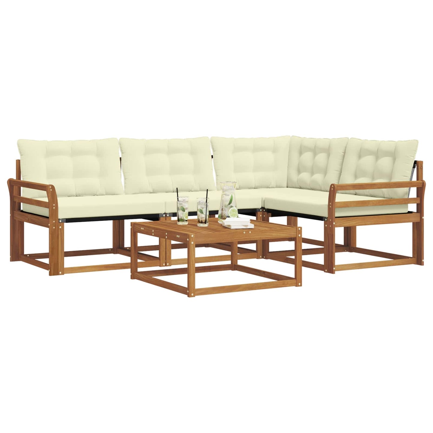 Set di divani da esterno con cuscino 5 pcs Naturale e Crema | homemem39