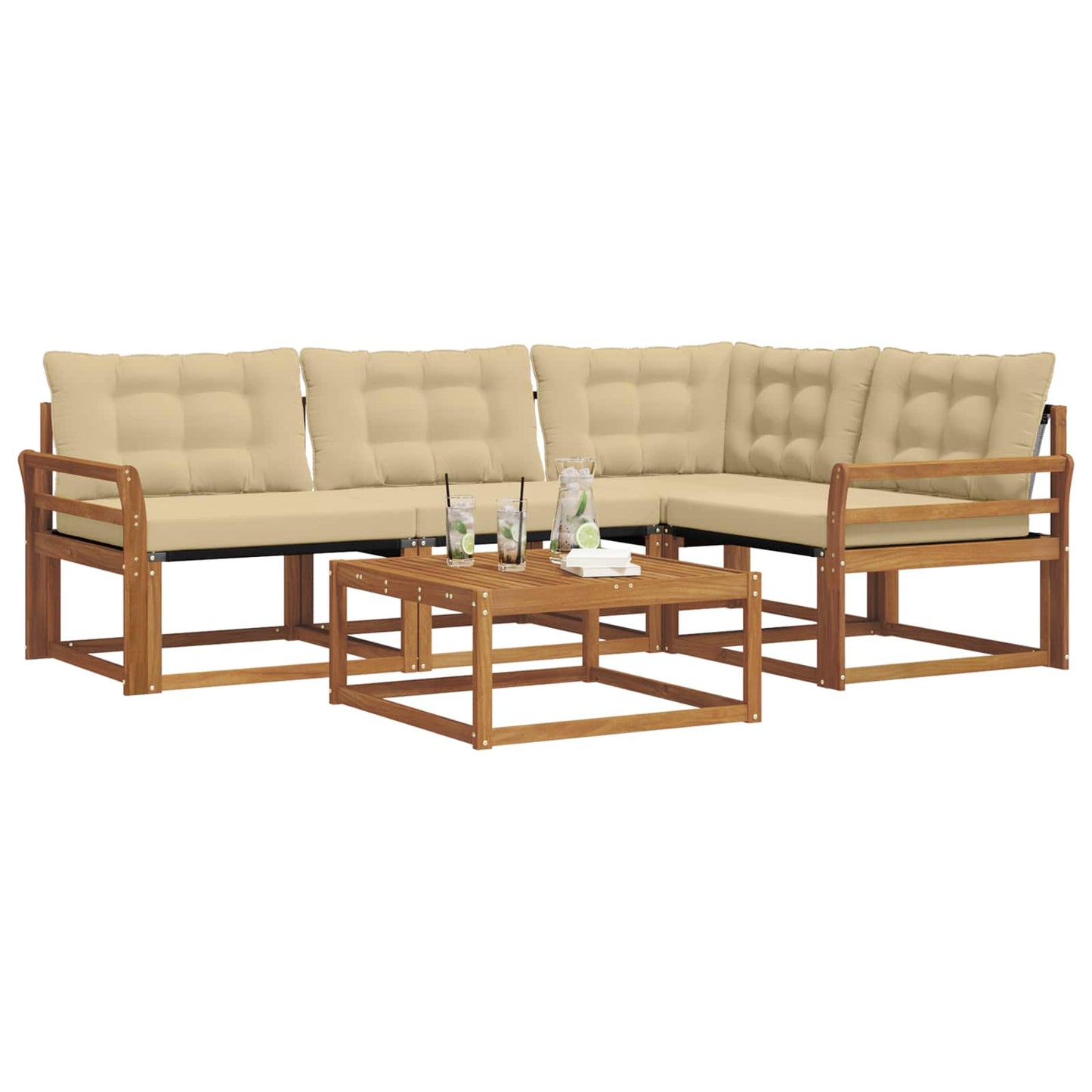 Set di divani da esterno con cuscino 5 pcs Naturale e Beige | homemem39