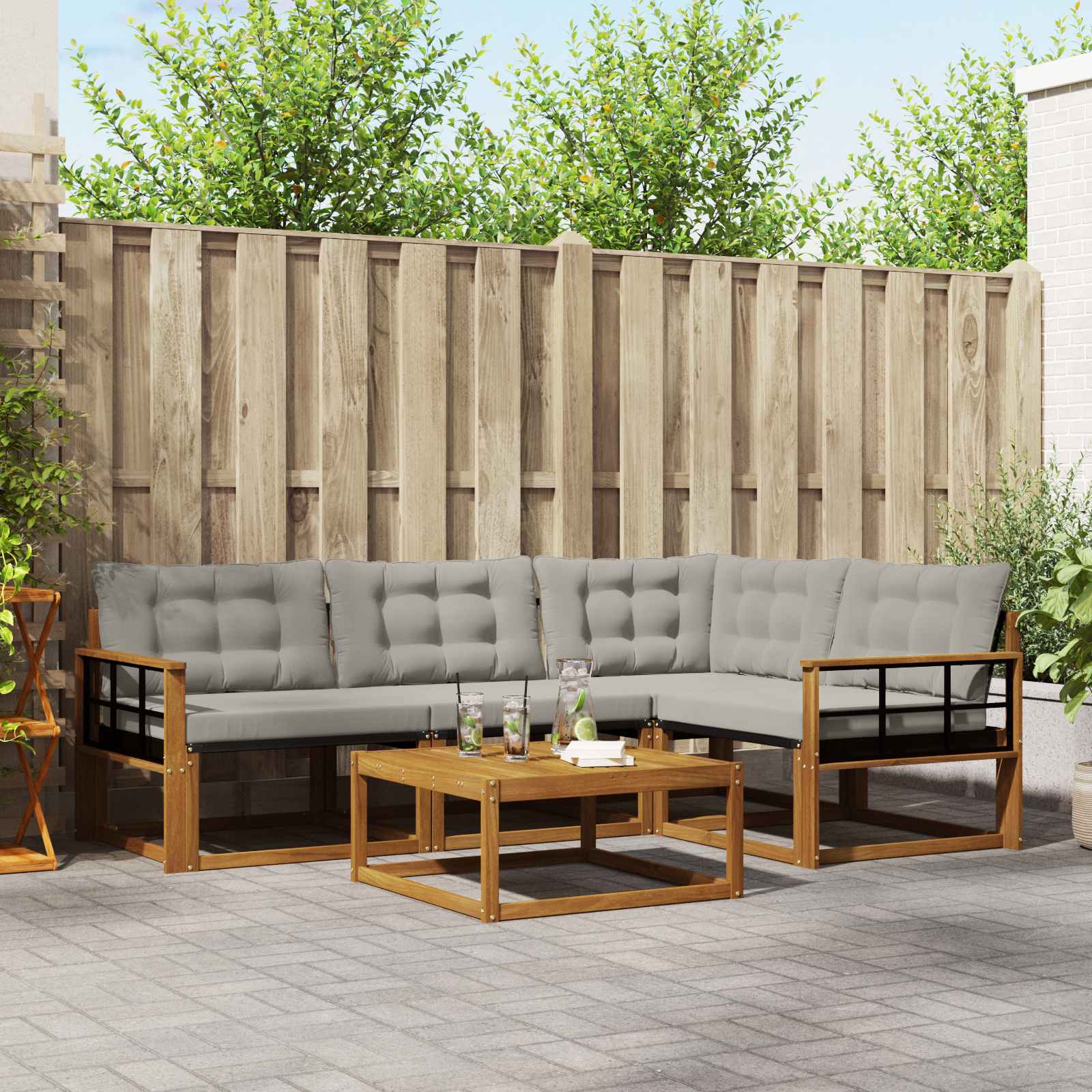 Set di divani da esterno 5 pcs Grigio Naturale e Chiaro | homemem39