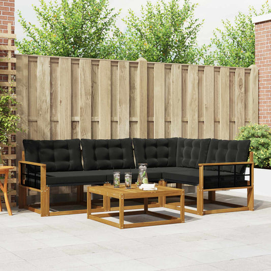 Set di divani da esterno con cuscino 5 pcs Naturale e Nero | homemem39
