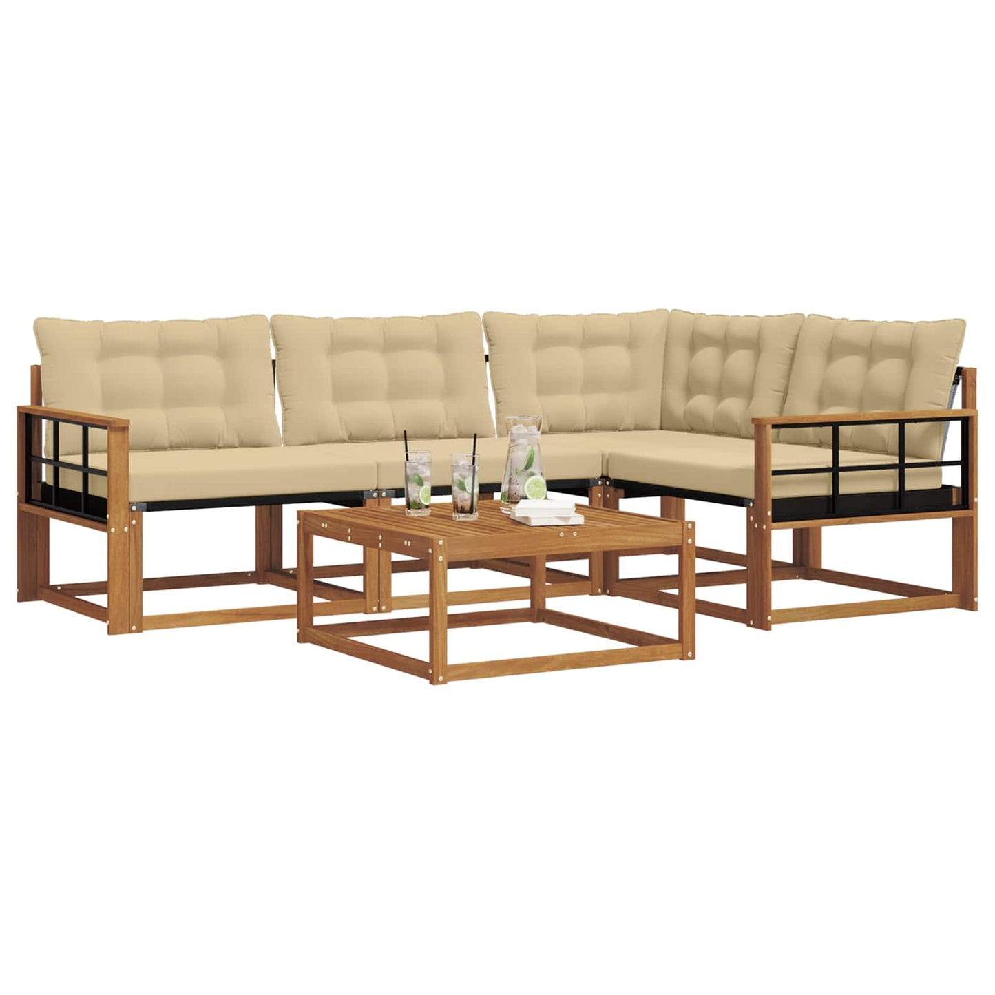 Set di divani da esterno con cuscino 5 pcs Naturale e Beige | homemem39