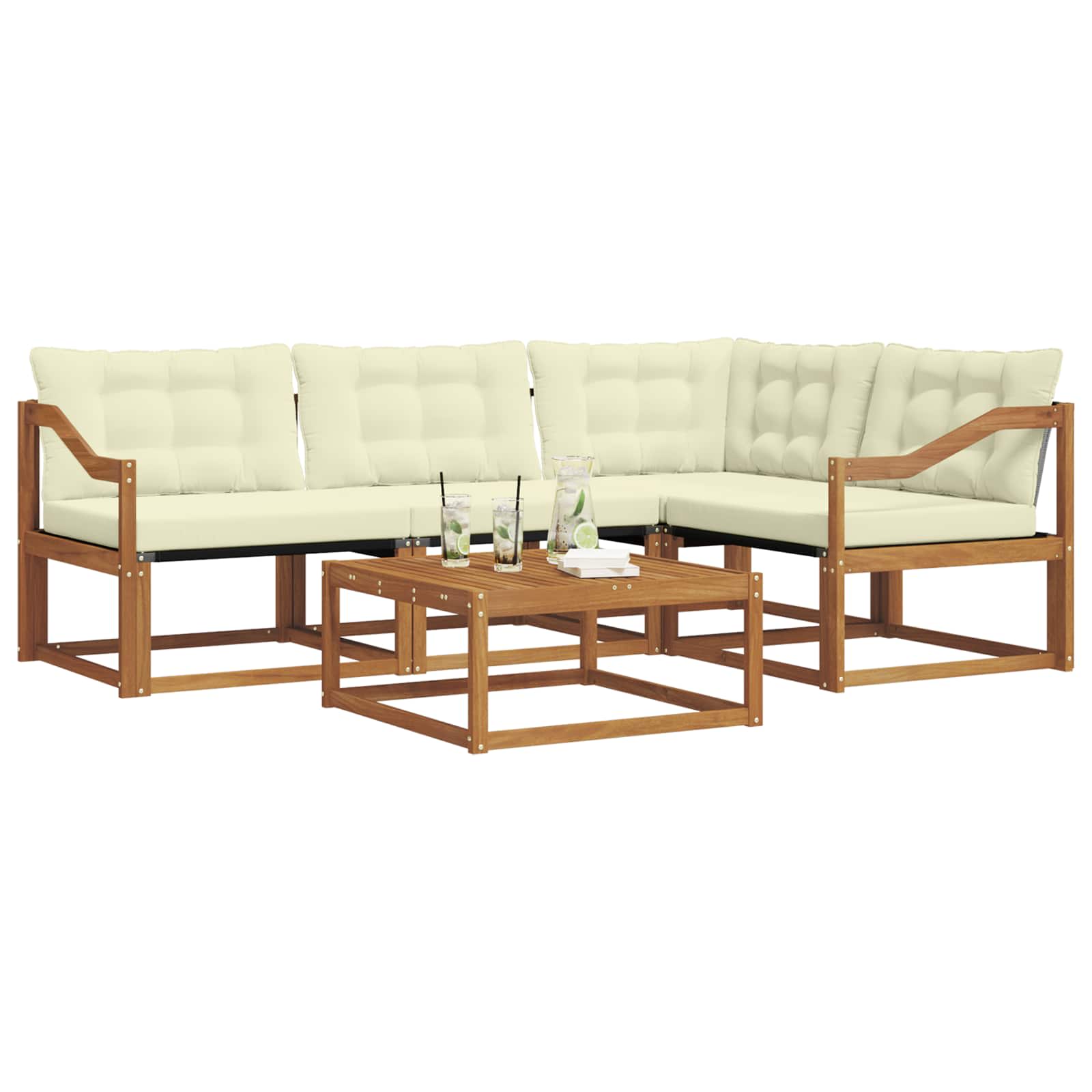 Set di divani da esterno con cuscino 5 pcs Naturale e Crema | homemem39