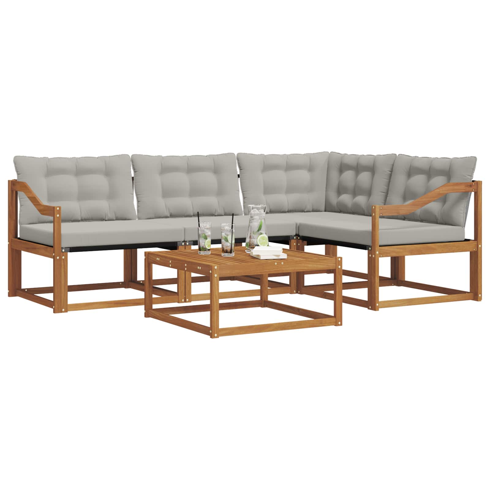 Set di divani da esterno 5 pcs Grigio Naturale e Chiaro | homemem39