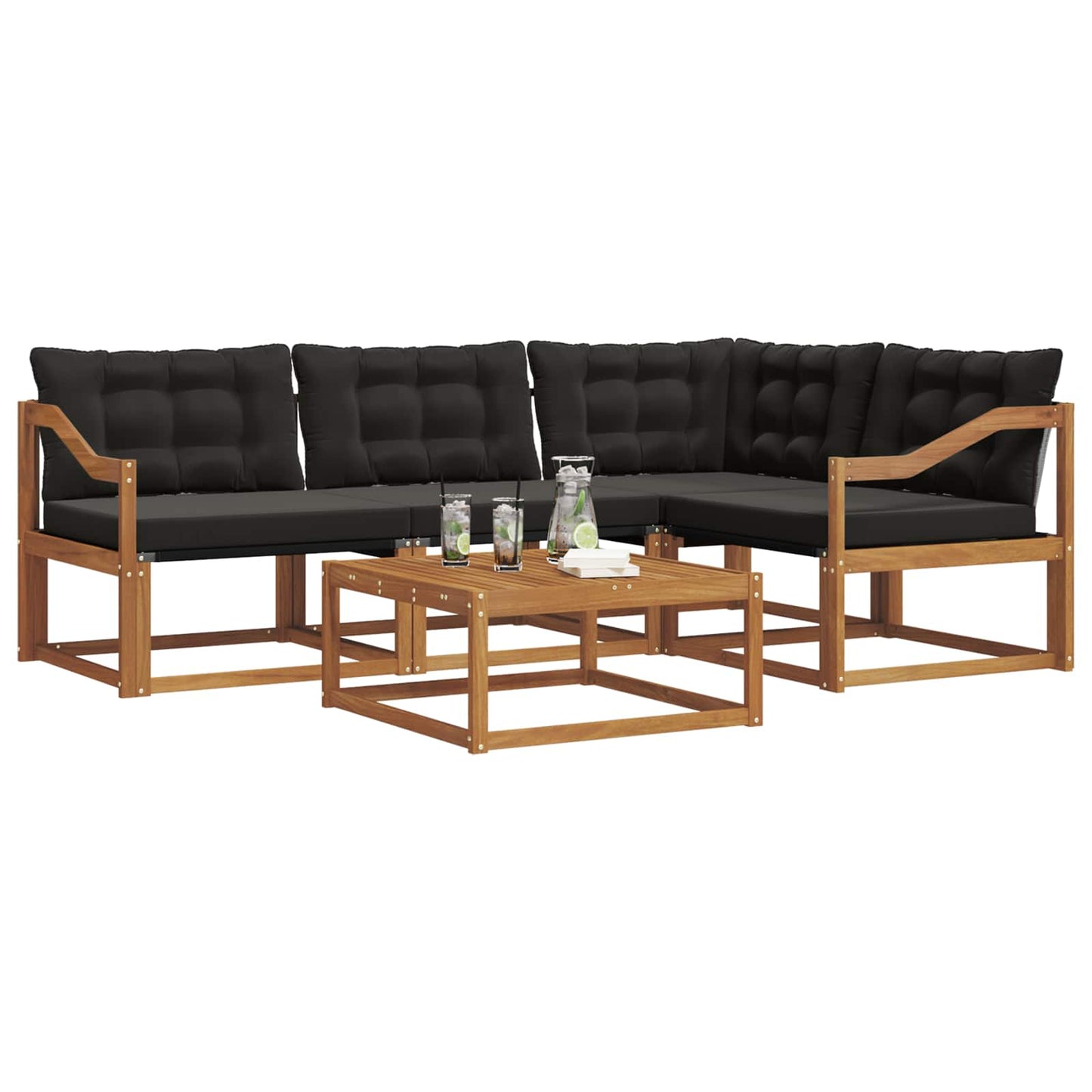 Set di divani da esterno con cuscino 5 pcs Naturale e Nero | homemem39