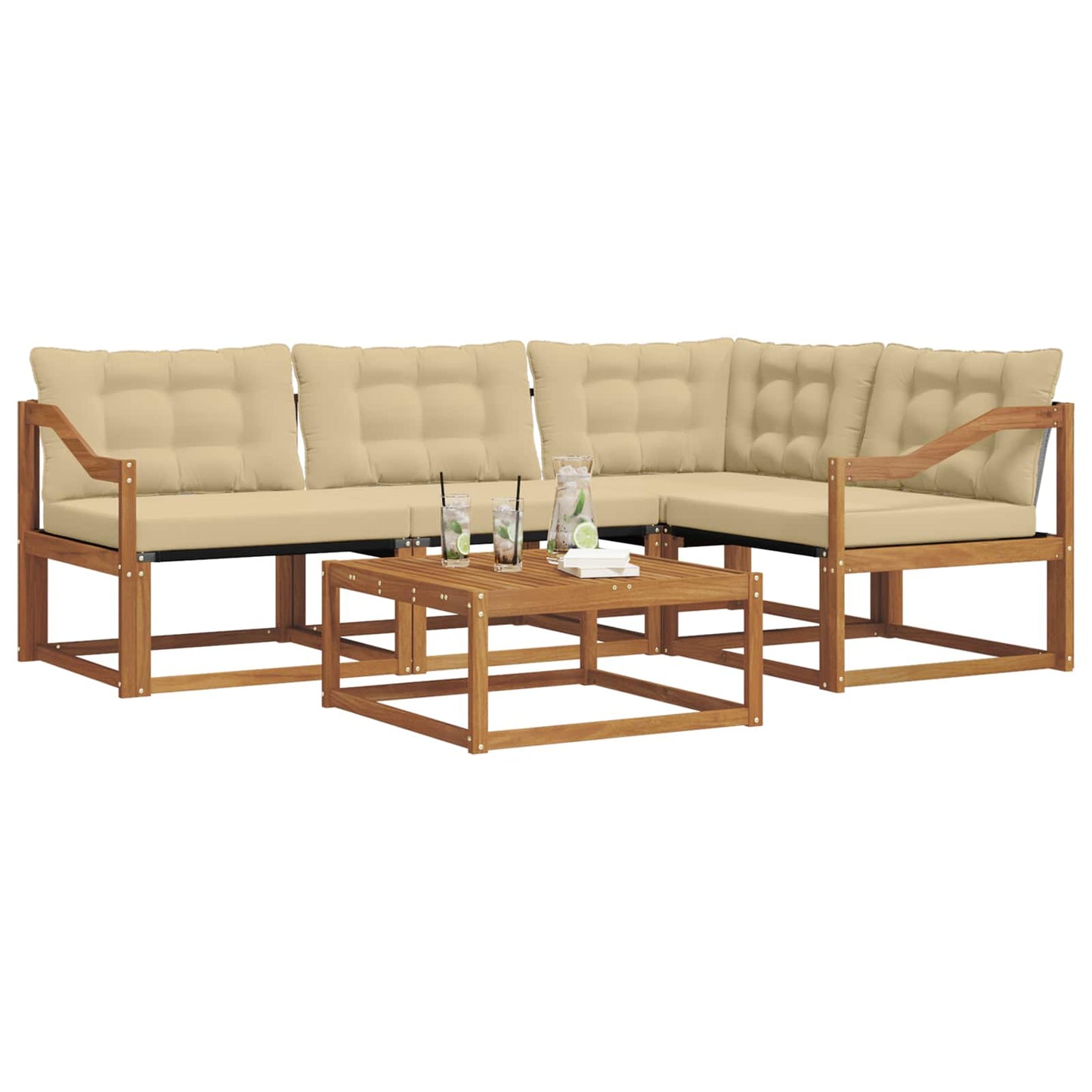 Set di divani da esterno con cuscino 5 pcs Naturale e Beige