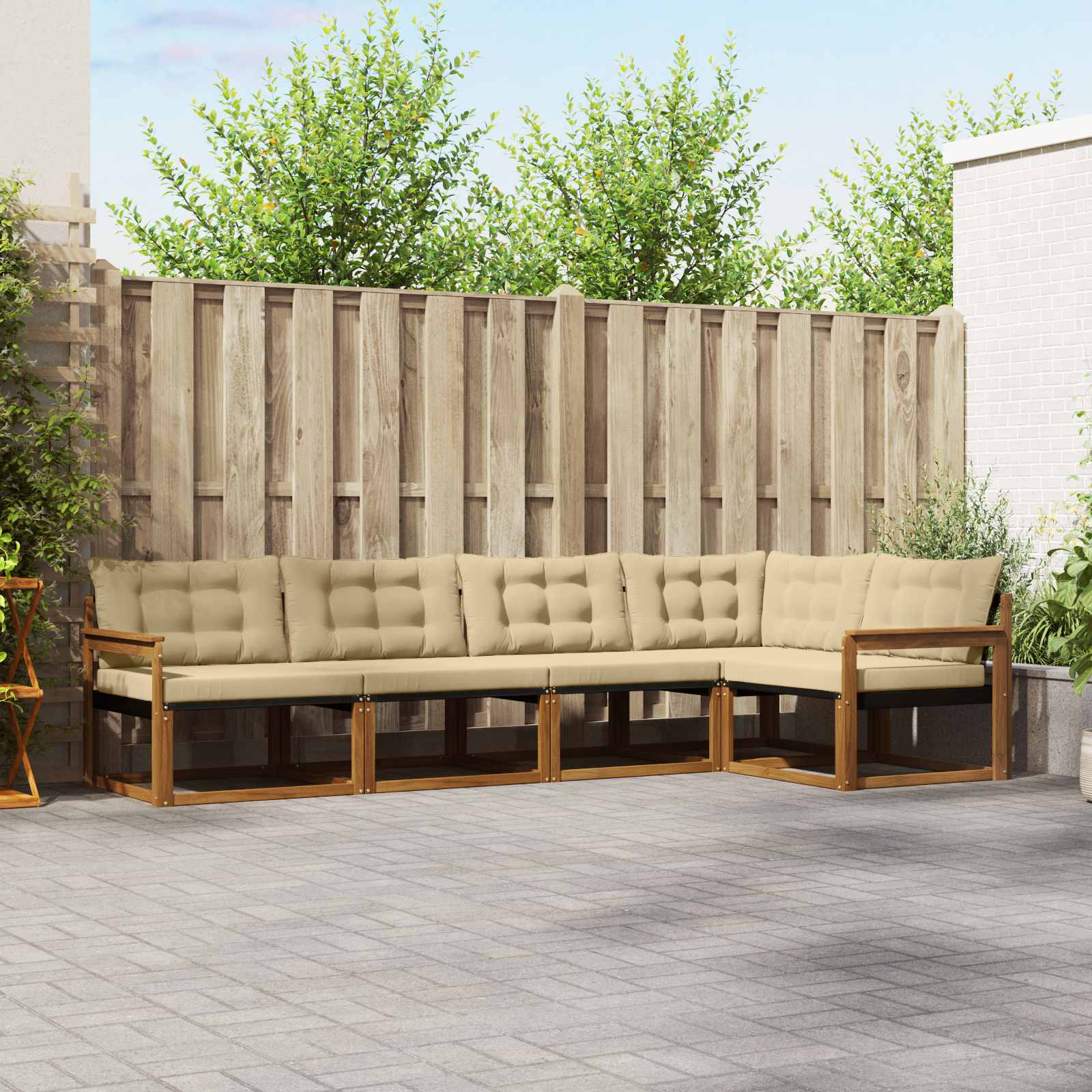 Set di divani da esterno con cuscino 5 pcs Naturale e Beige | homemem39