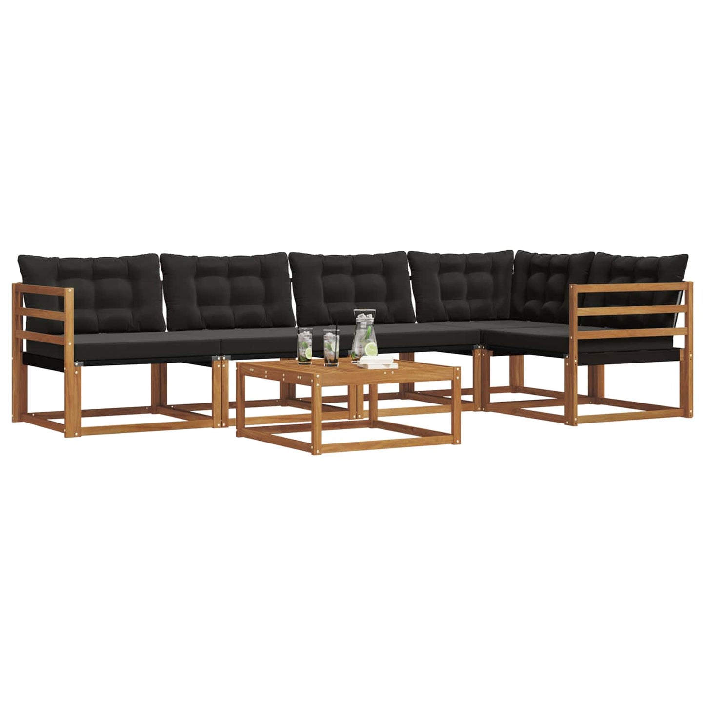 Set di divani da esterno con cuscino 6 pcs Naturale e Nero | homemem39