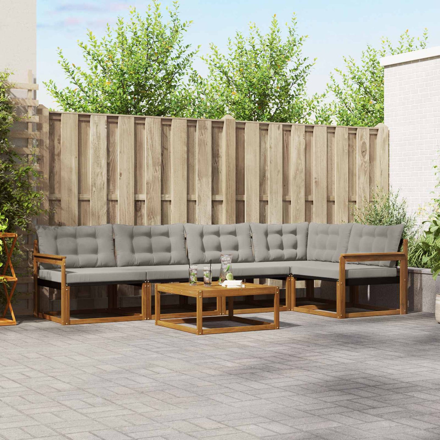 Set di divani da esterno 6 pcs Grigio Naturale e Chiaro