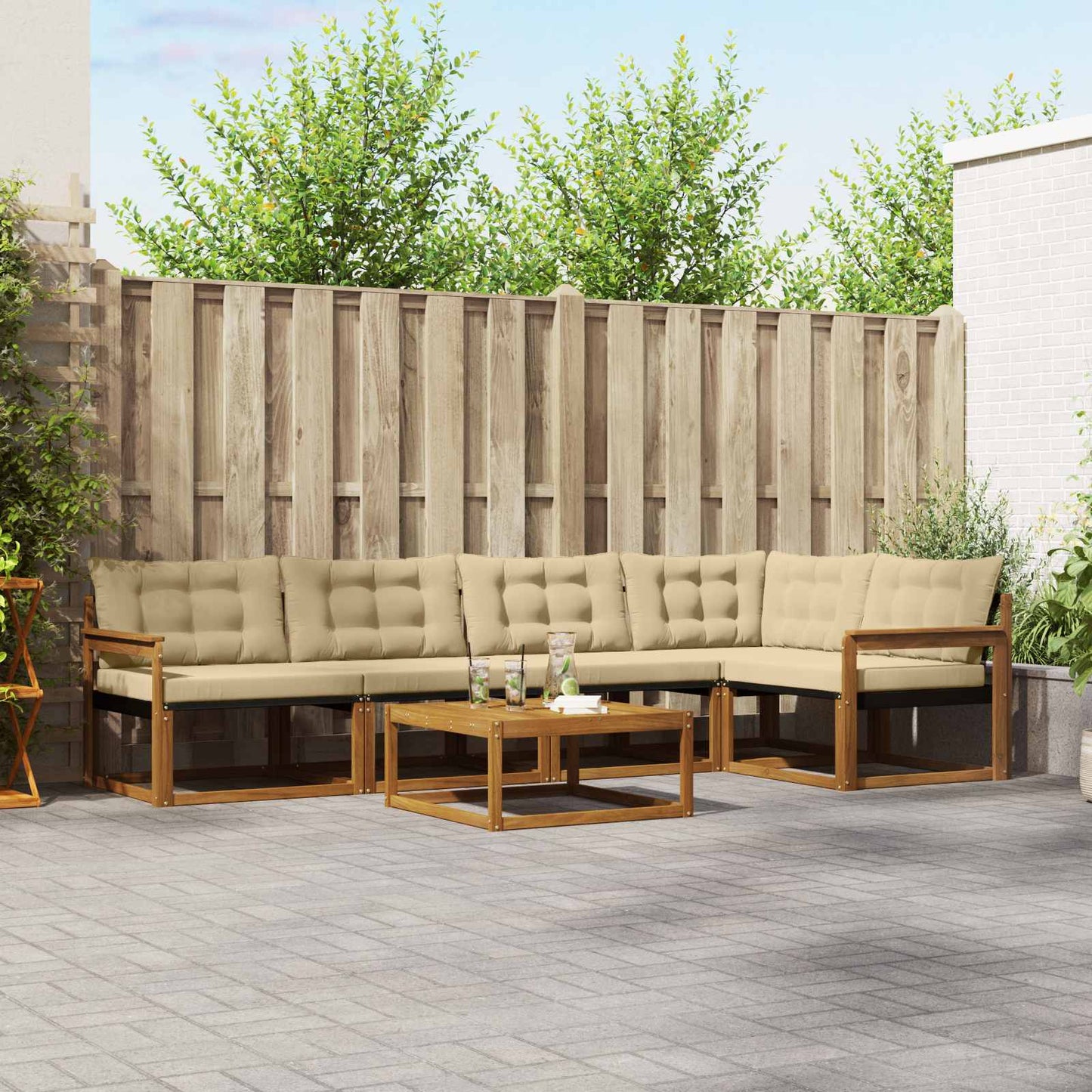 Set di divani da esterno con cuscino 6 pcs Naturale e Beige